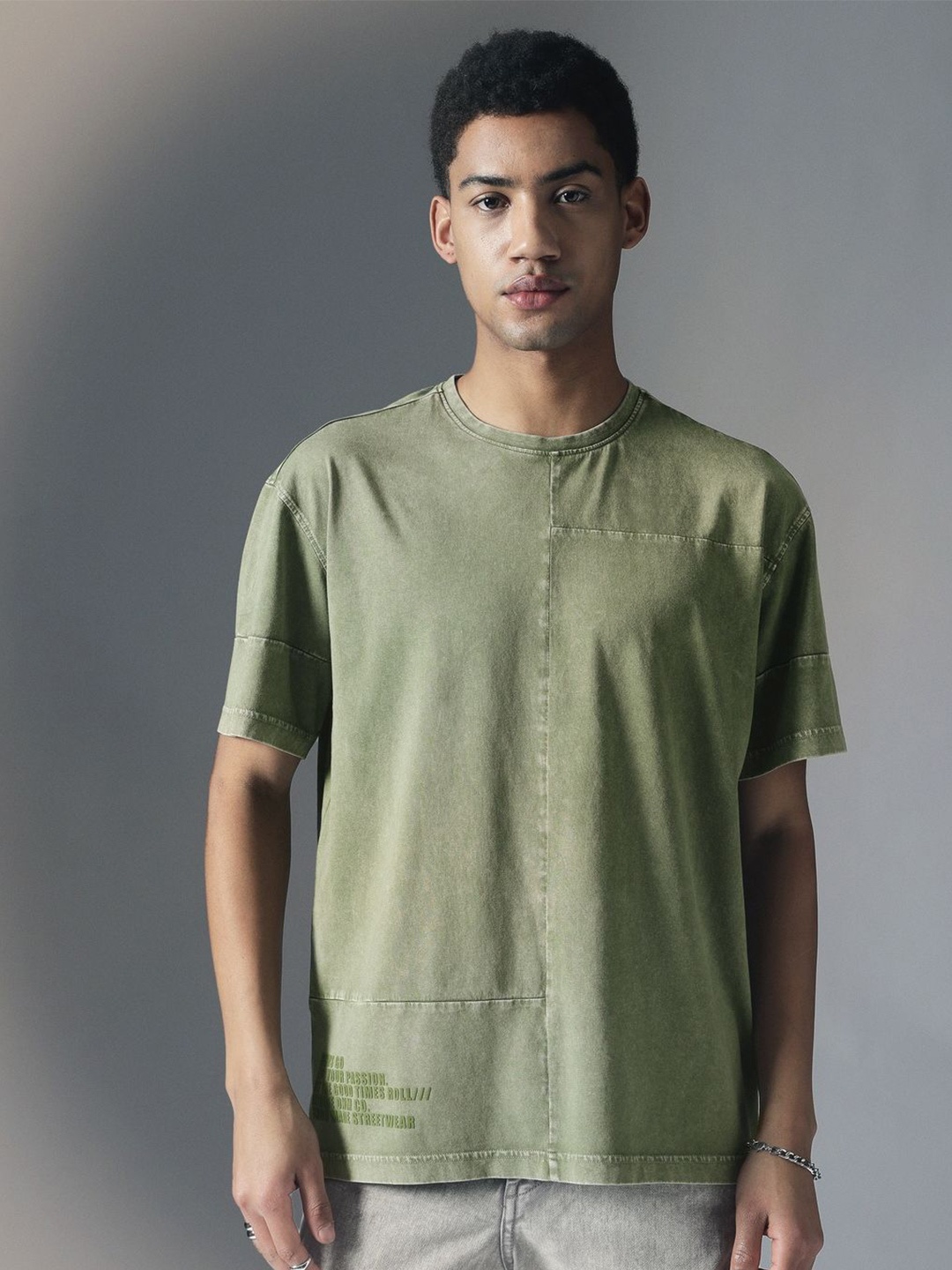 

H&M Acid Wash Crew Neck T-Shirt, Green