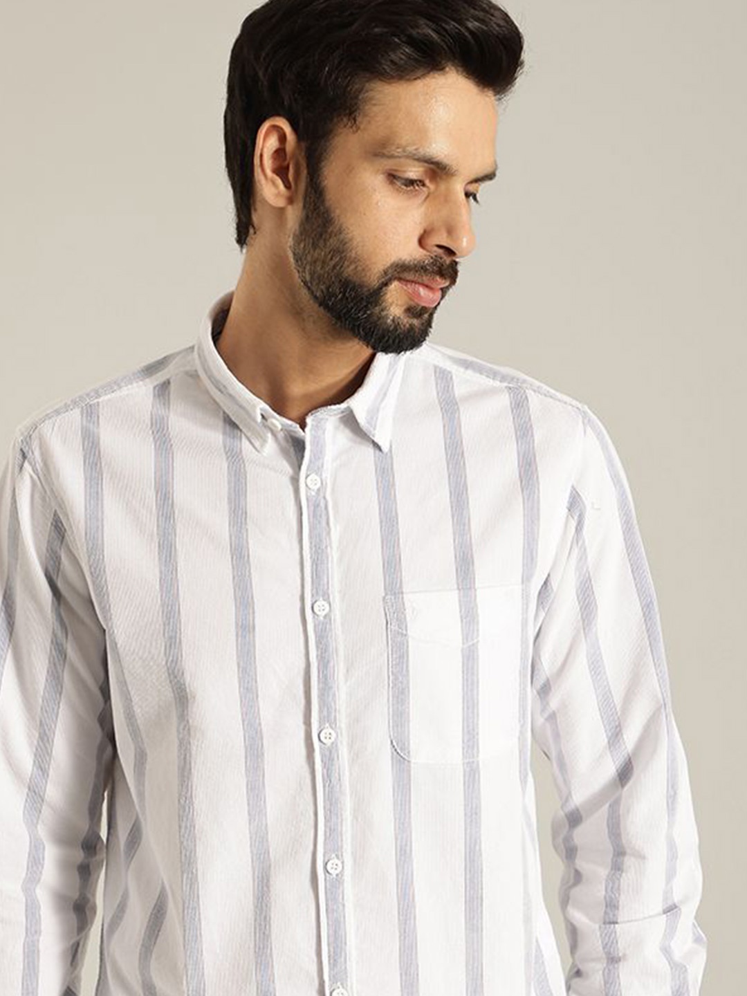

Indian Terrain Men Slim Fit Opaque Striped Casual Shirt, Blue