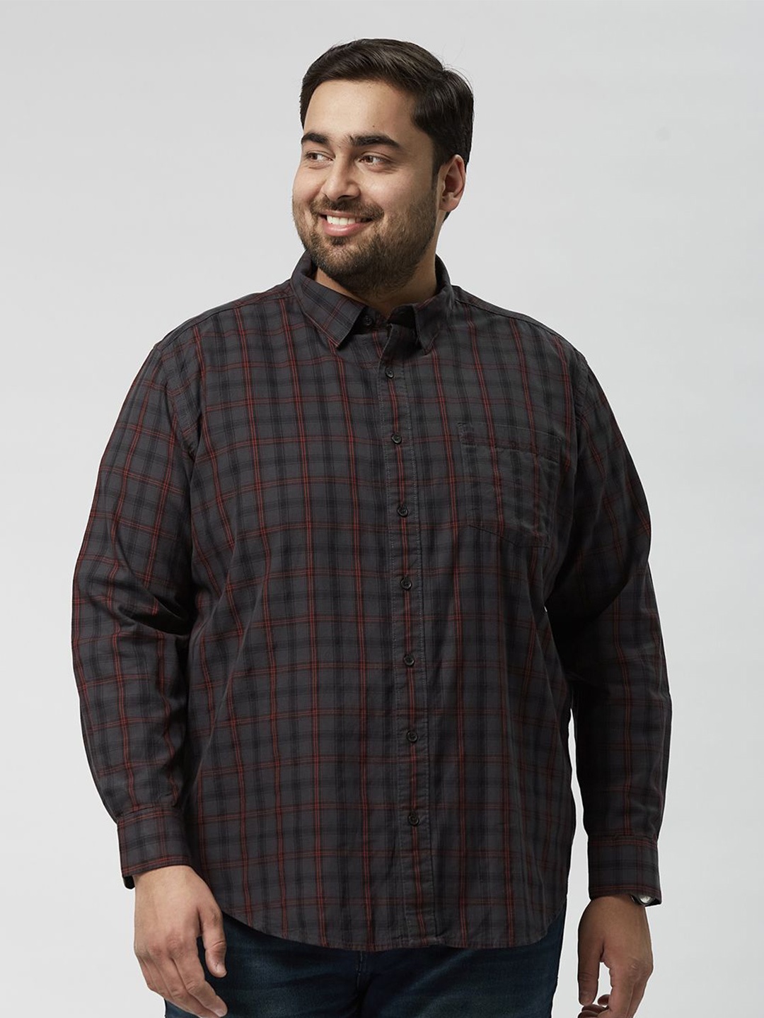 

Big Hello - The Plus Life Men Comfort Tartan Checks Opaque Checked Casual Shirt, Grey