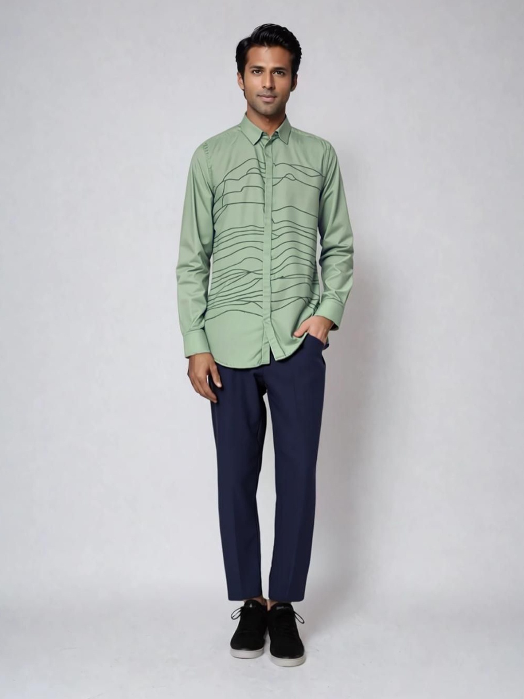 

HE SPOKE Men Smart Tailored Fit Opaque Printed Casual Shirt, Green