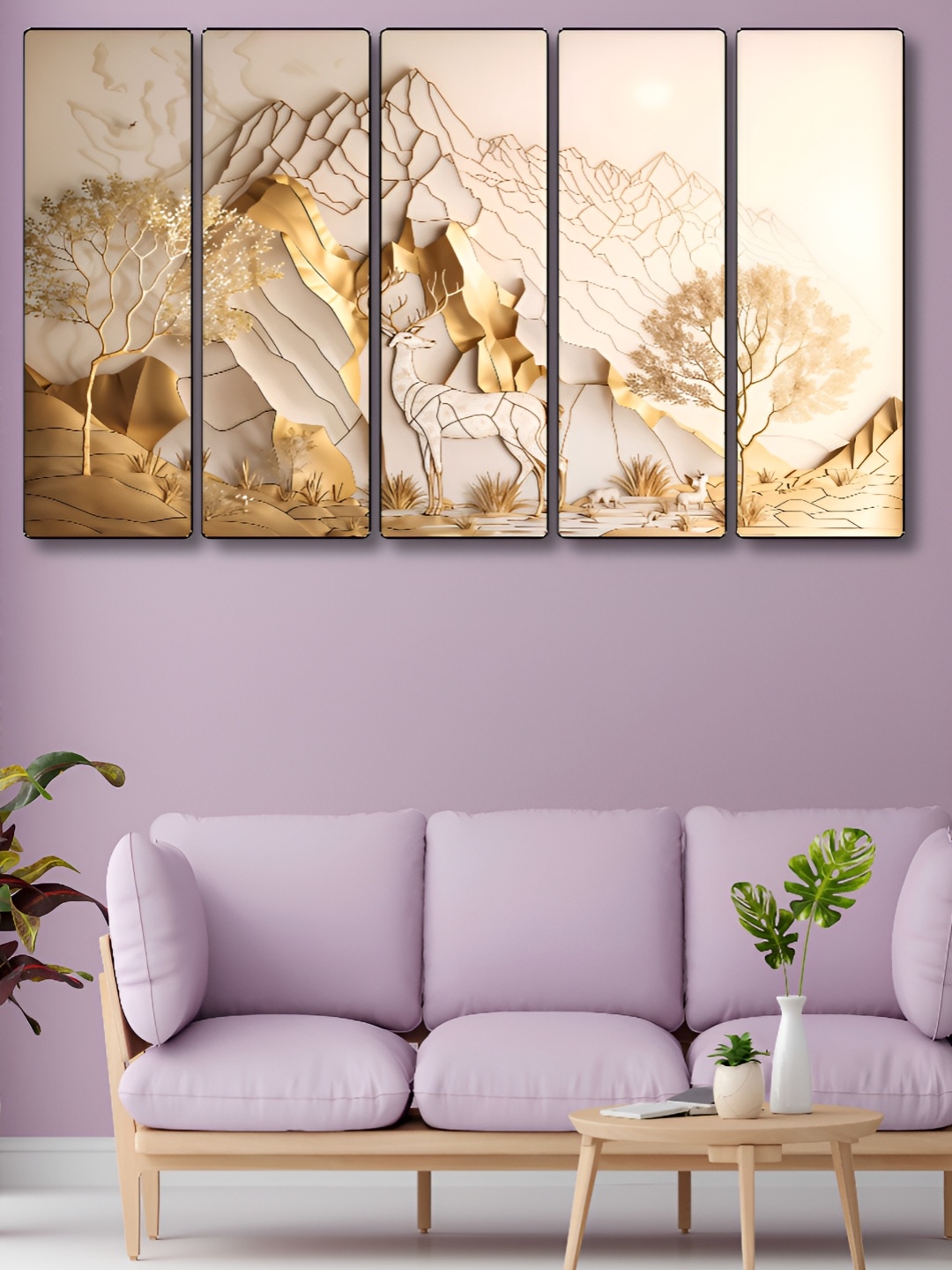 

Myntra Elegant Homes Beige & Gold-Toned 5 Pieces Deer Wall Art