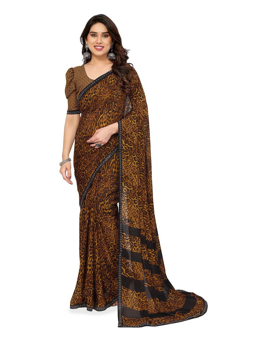 

Moda Rapido Lace Border Stylish Printed Saree, Brown