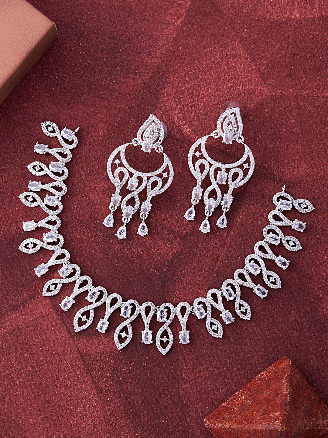 

Feelwhiz Silver-Plated American Diamond Studded Jewellery Set