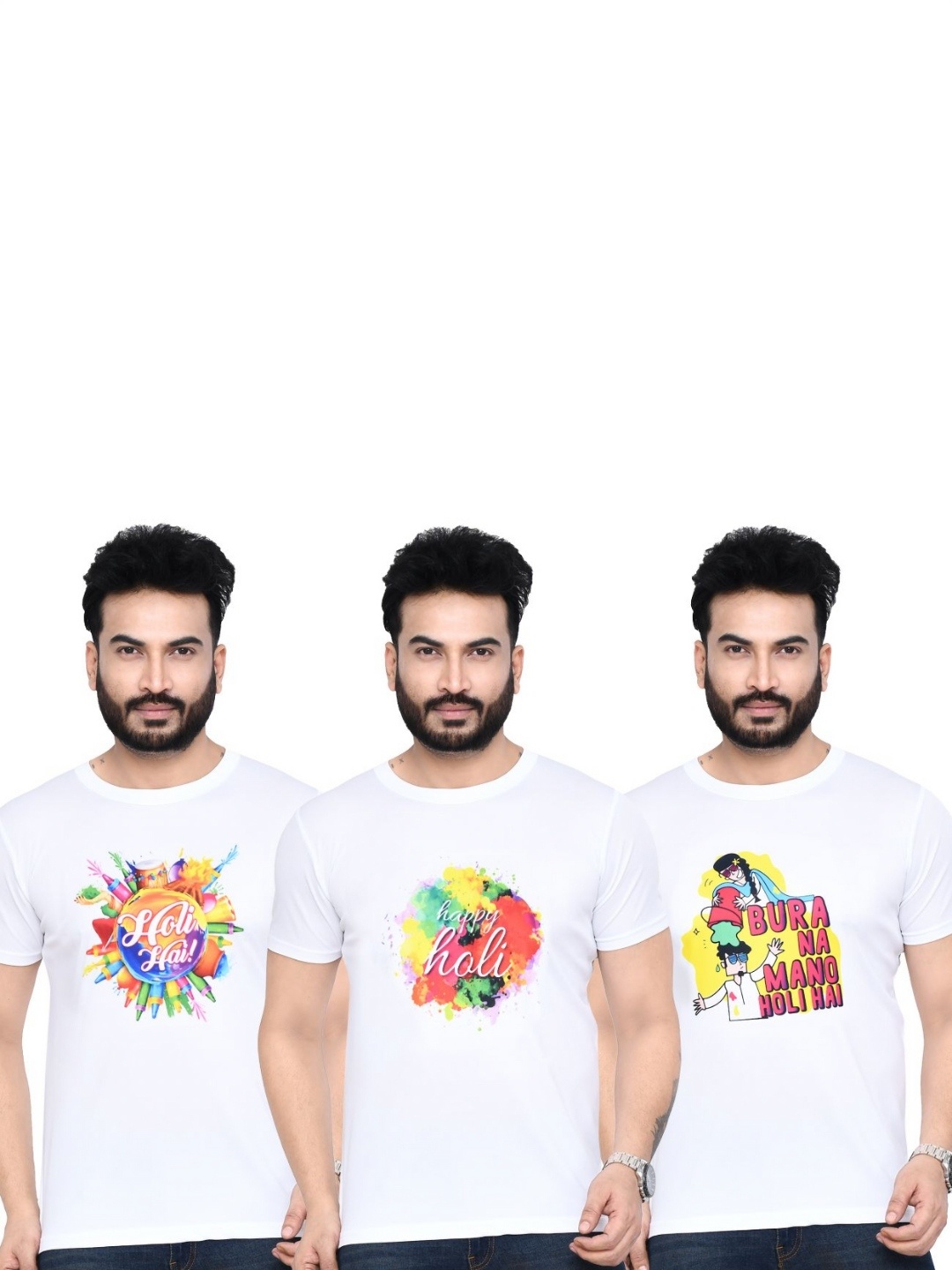 

RAPL Men 3 Printed Applique T-shirt, White