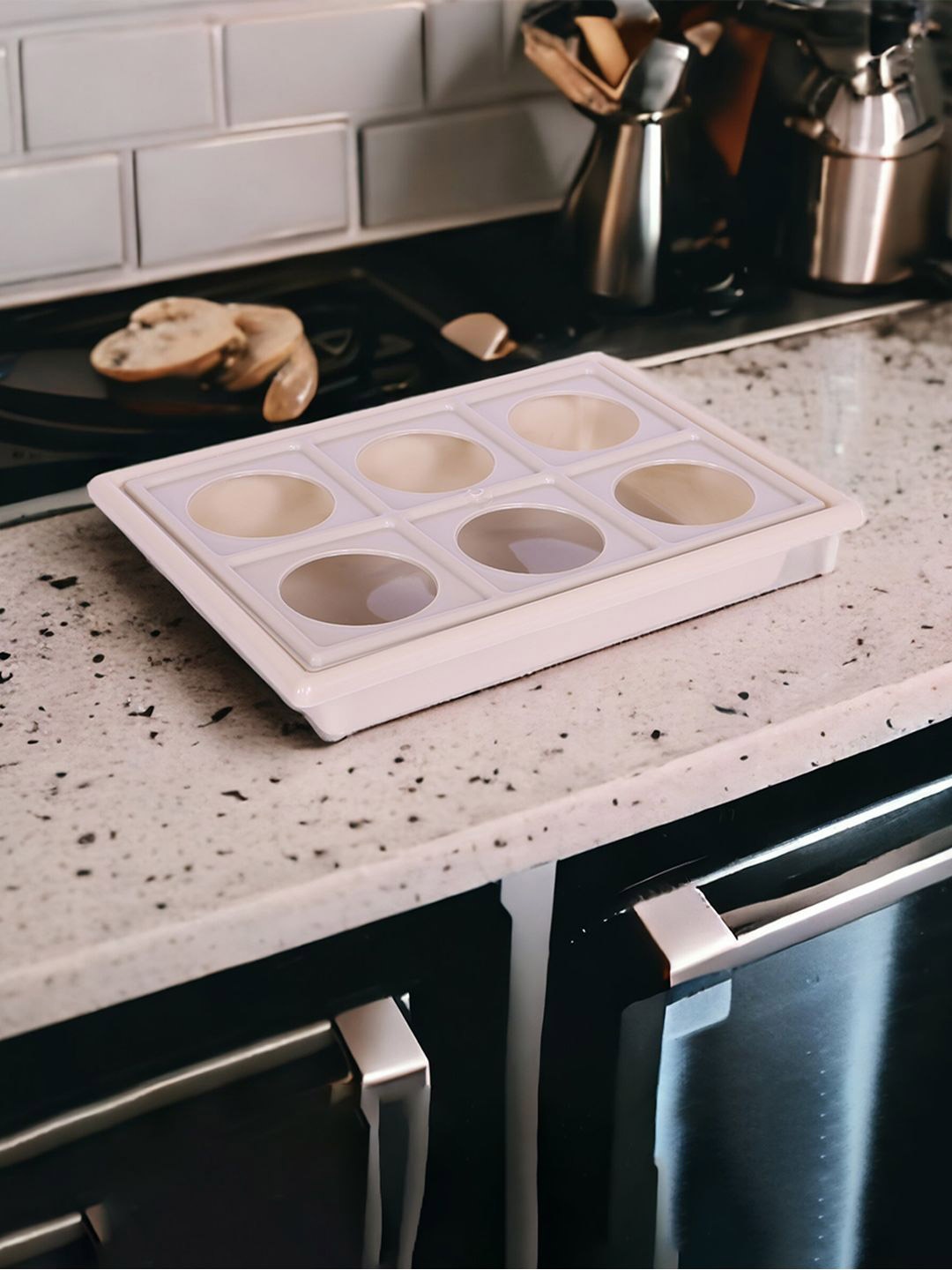 

Kuber Industries Grey & Beige 2 Pieces Serving Trays with 6 Glass Slots