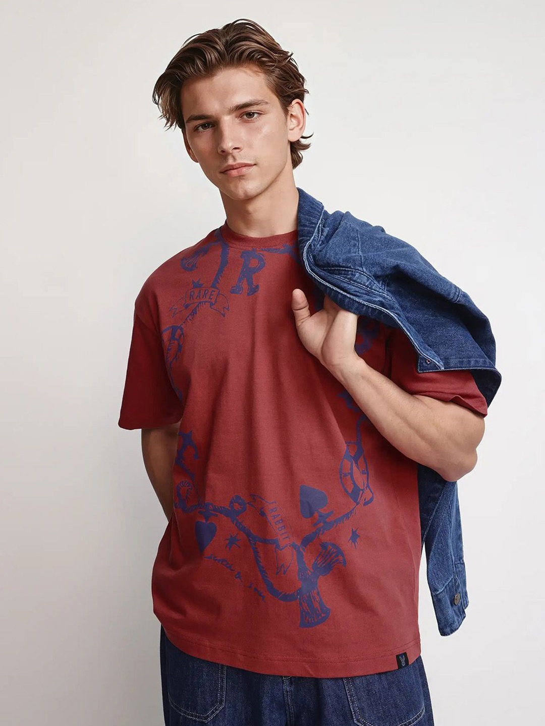 

RARE RABBIT Men Printed Pockets T-shirt, Red