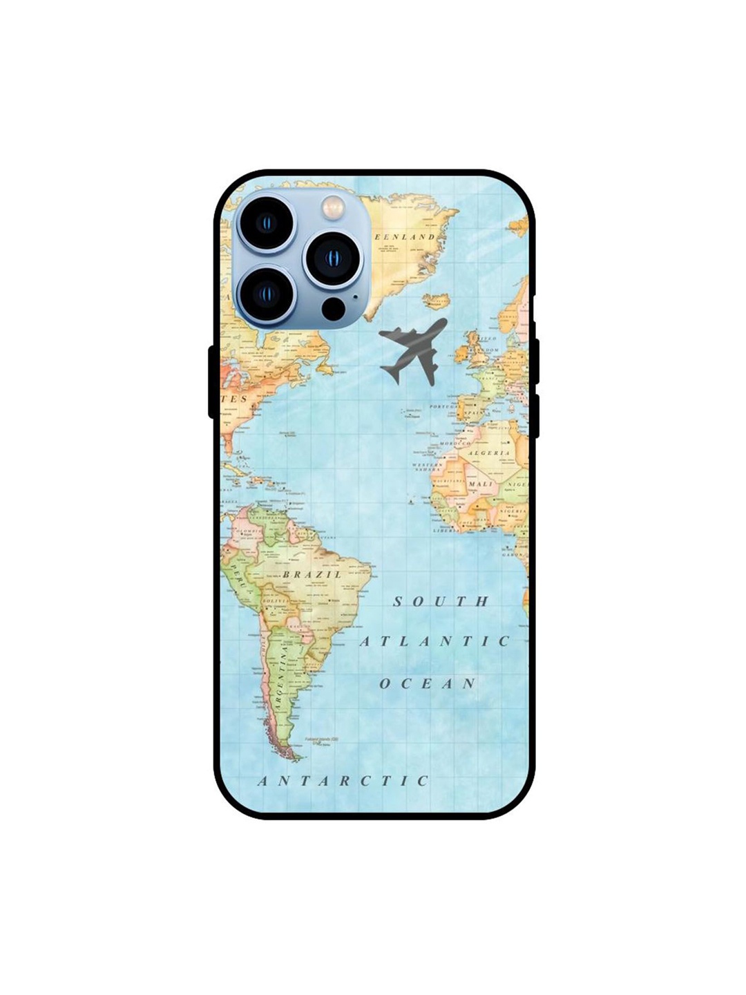 

QRIOH Travel Map Printed iPhone 13 Pro Back Case, Blue