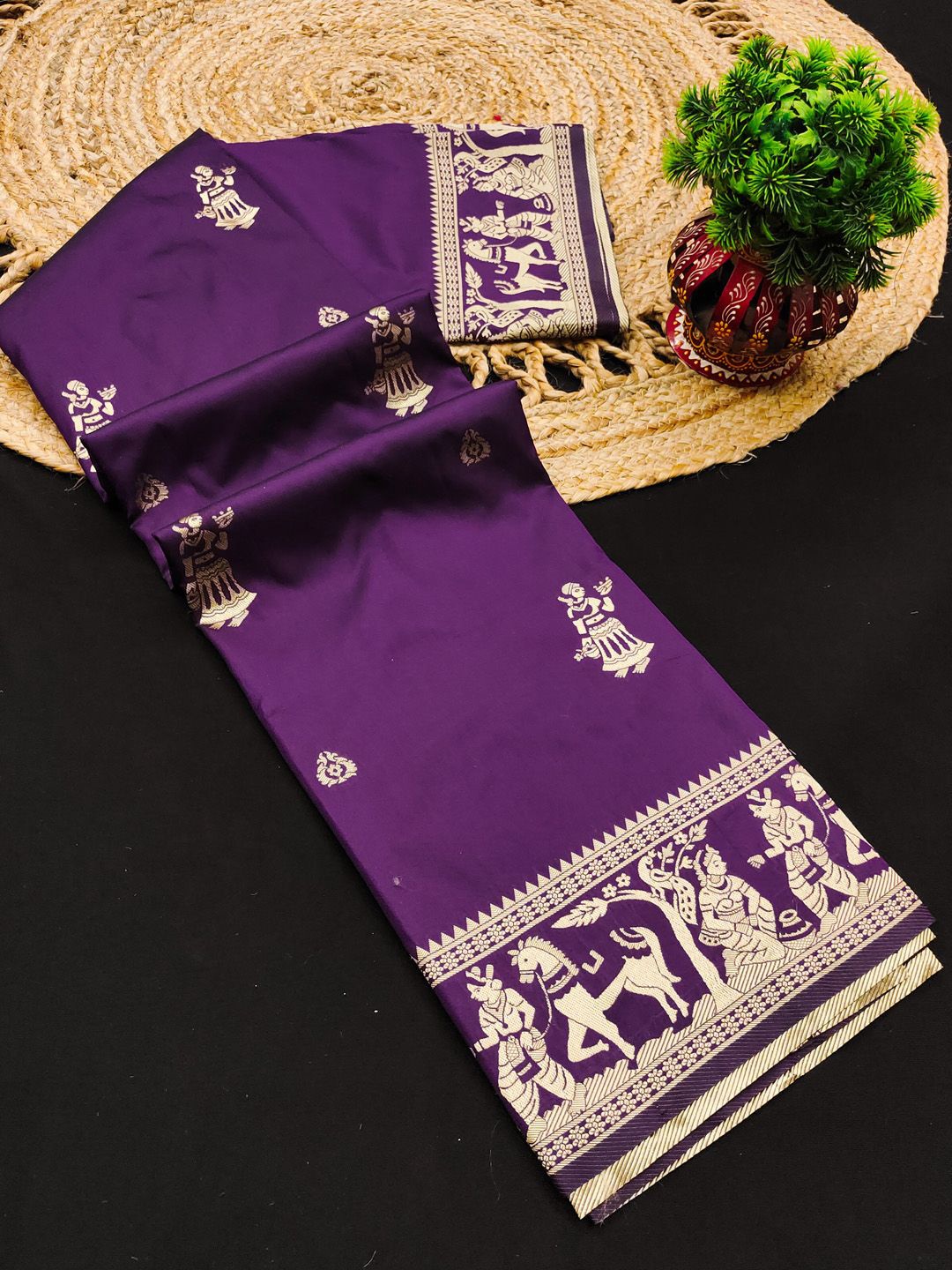 

SILKWEAR Ethnic Motifs Zari Baluchari Saree, Purple