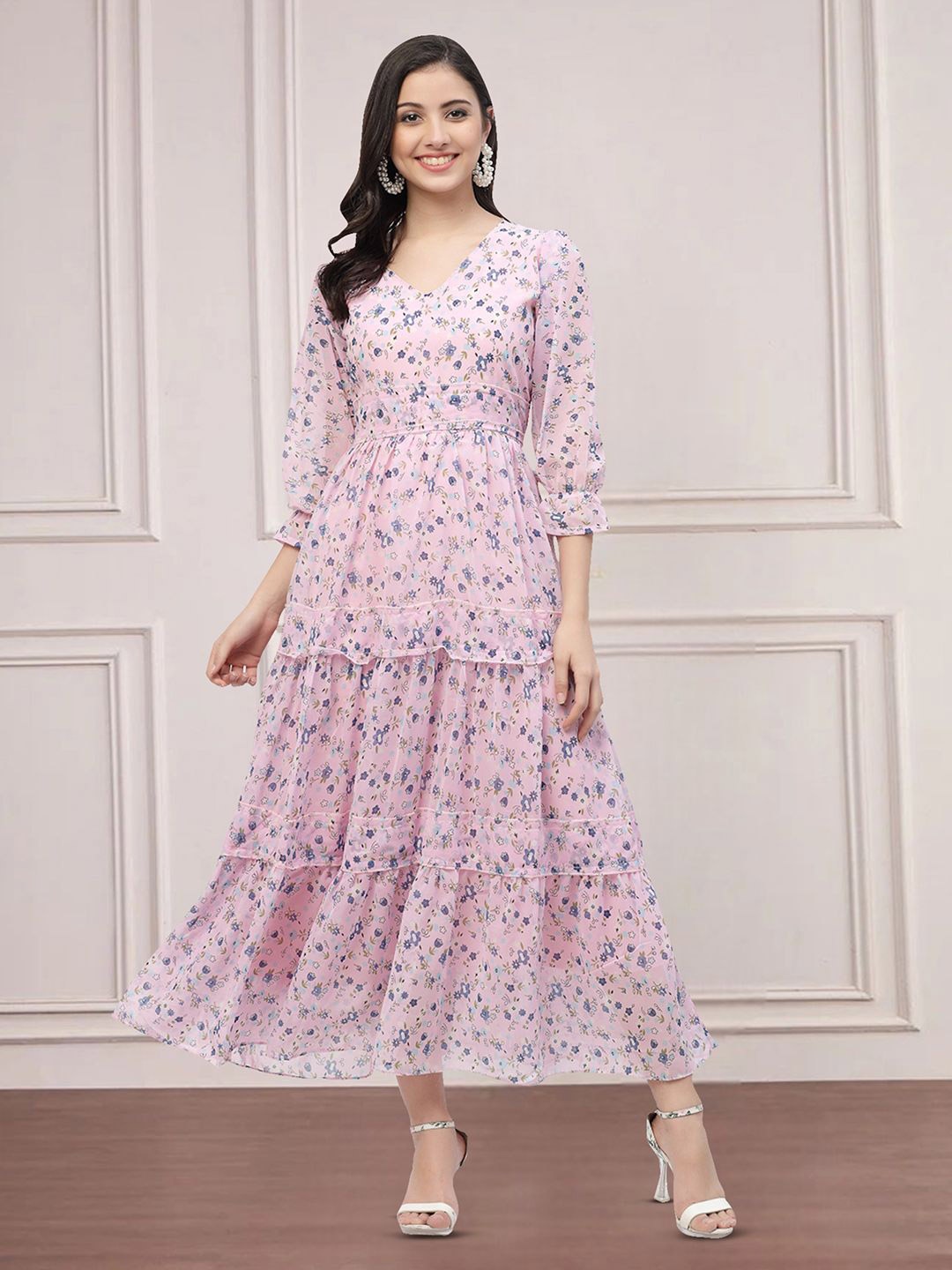 

Moda Rapido Floral Print Applique Fit & Flare Dress, Pink