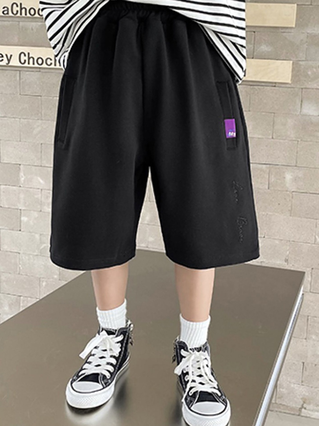 

LULU & SKY Boys Printed High-Rise Shorts, Black