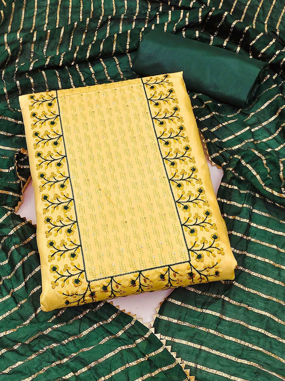 

SAINOOR Floral Embroidered Sequinned Unstitched Dress Material, Yellow