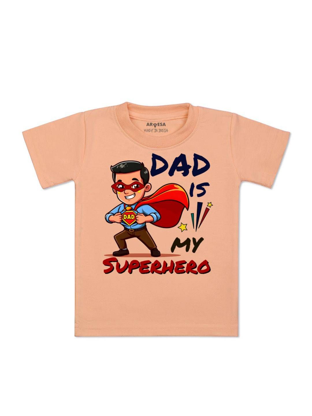 

Arvesa Kids Dad Is My Superhero Printed Tshirt, Peach