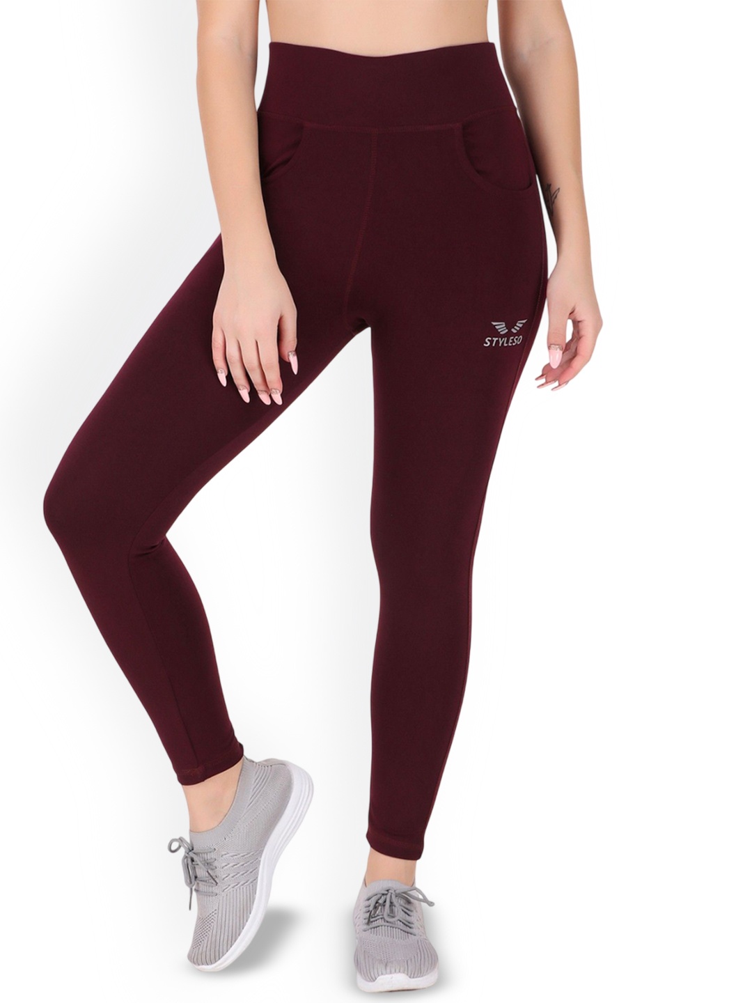

STYLESO Women Printed Ankle Length Tights, Maroon