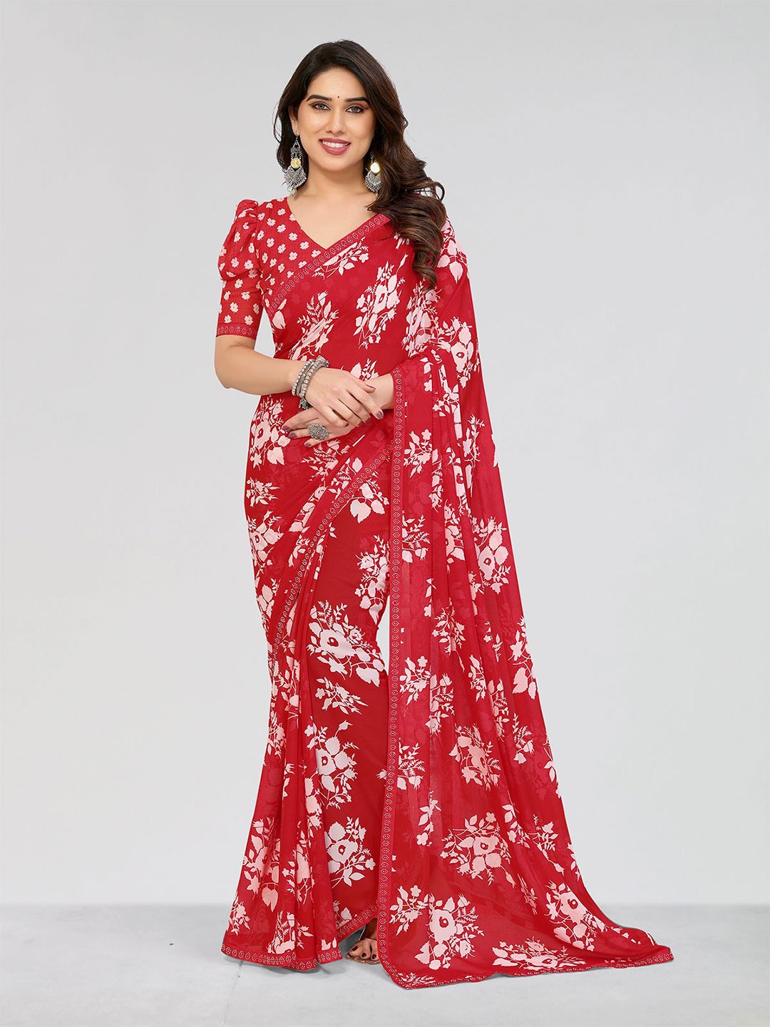 

Moda Rapido Floral Printed Saree, Red