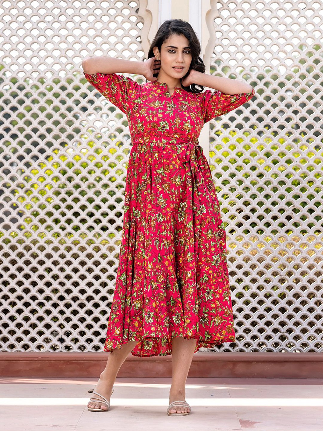 

CORSICA Floral Print Puff Sleeve Maxi Dress, Pink