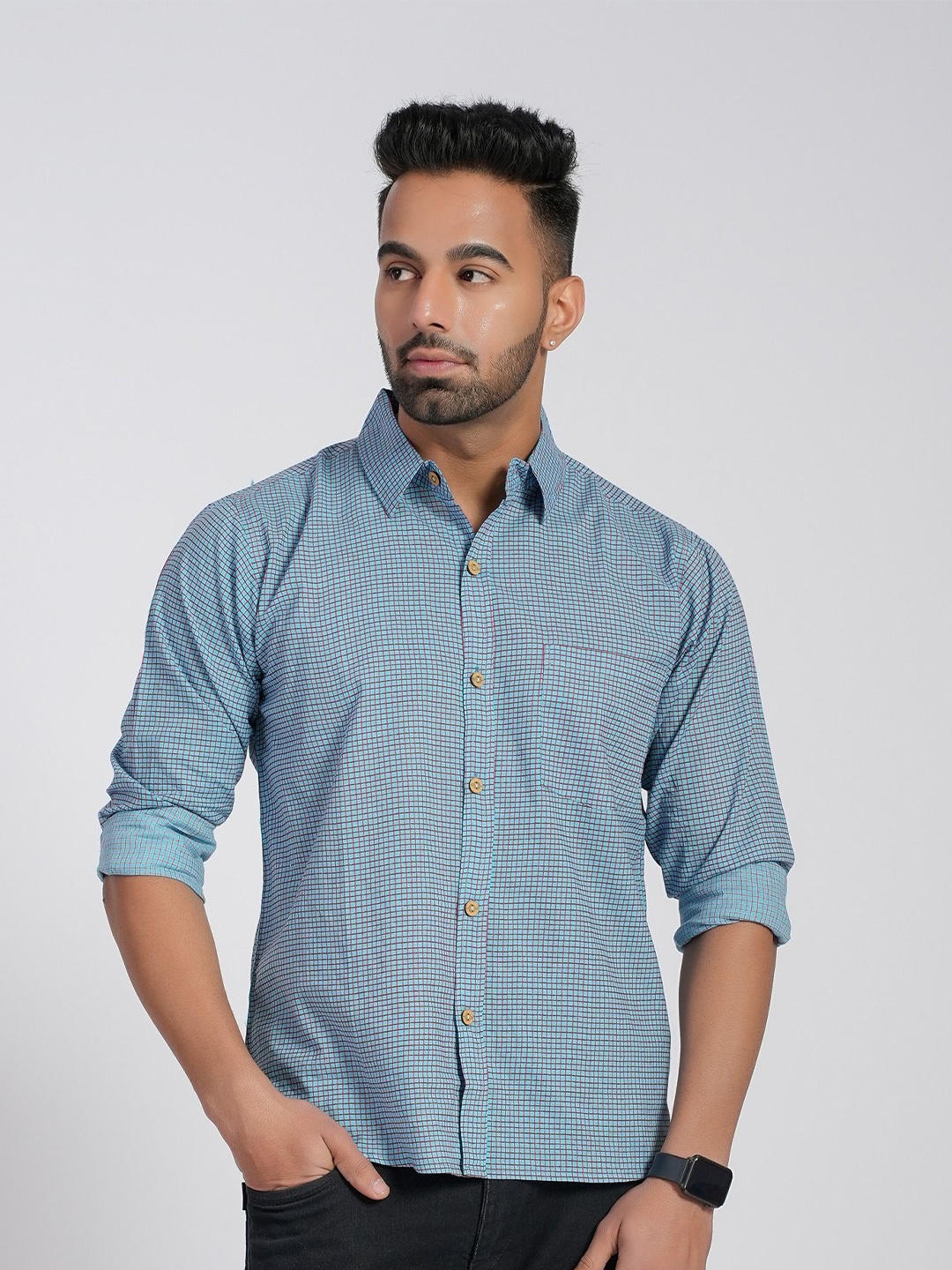 

Cotton Curio Men Comfort Floral Opaque Printed Casual Shirt, Blue