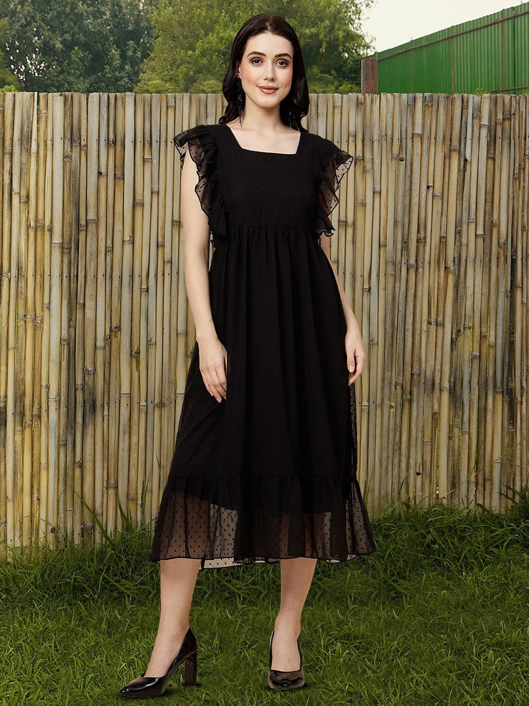 

Moda Rapido Applique Fit & Flare Dress, Black
