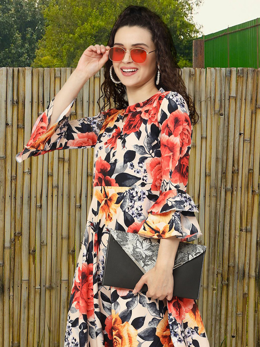 

Moda Rapido Floral Print Applique Fit & Flare Dress, Multi