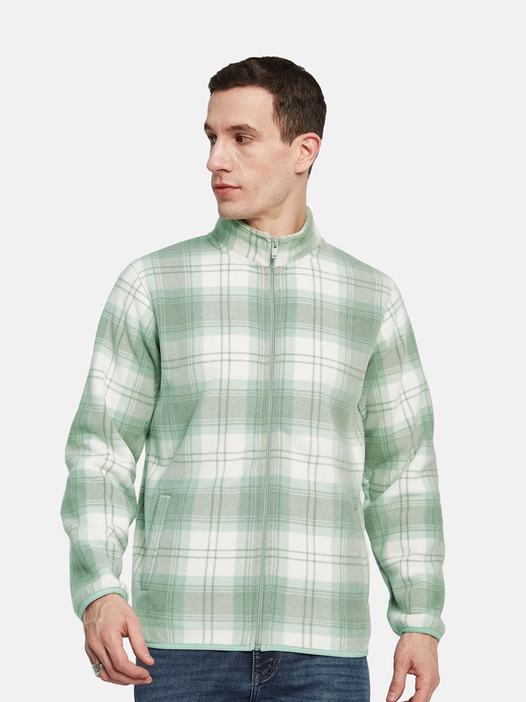 

Octave Men Checked Front-Open Sweatshirt, Olive