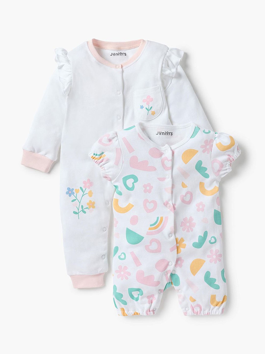 

Juniors by Babyshop Girls Pack of 2 Printed Cotton Sleepsuit, White