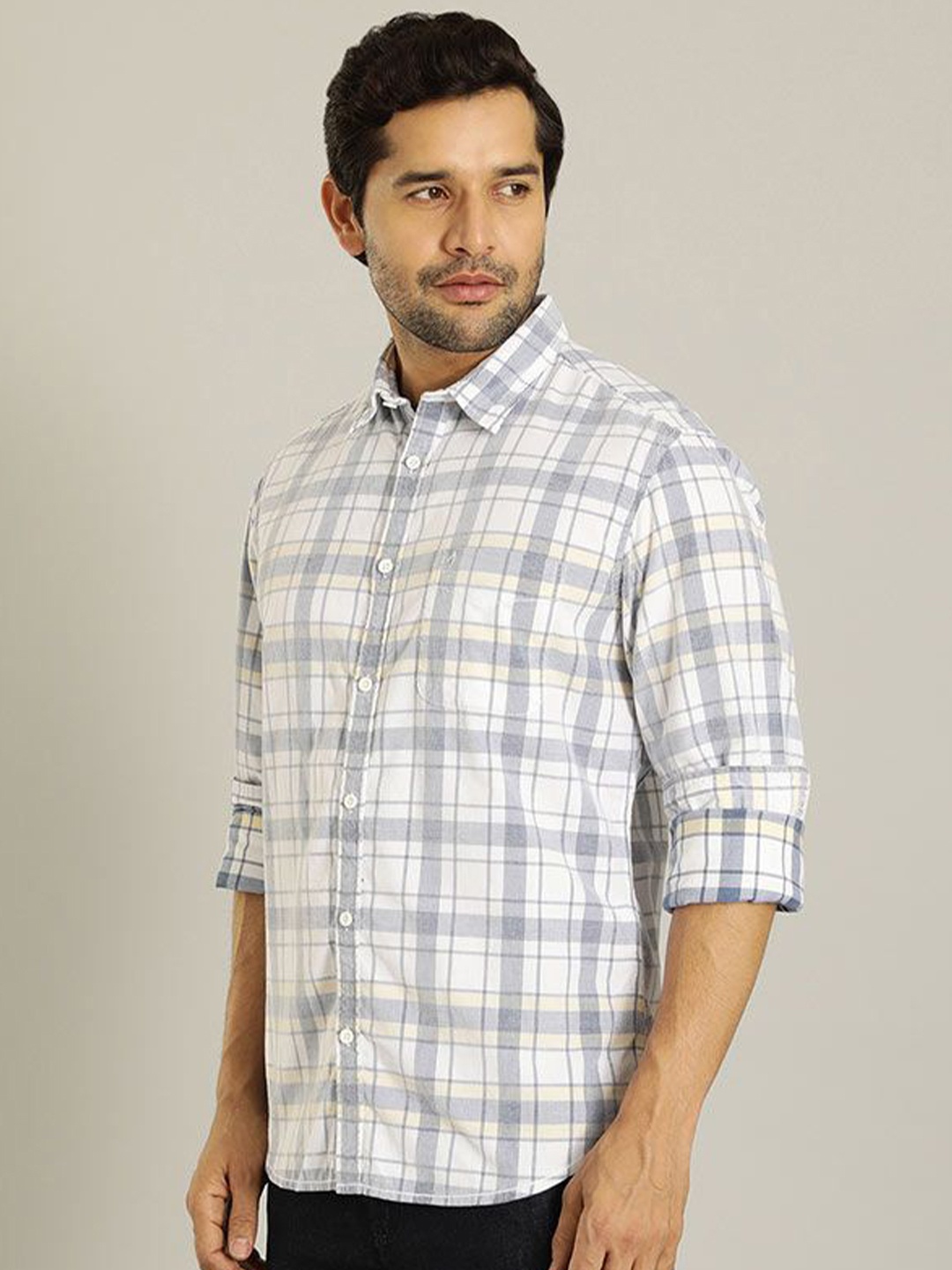 

Indian Terrain Men Slim Fit Tartan Checks Opaque Checked Casual Shirt, Blue