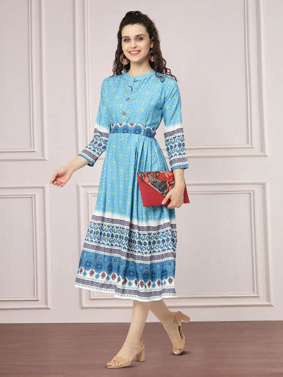 

Moda Rapido Floral Print Applique Fit & Flare Dress, Blue