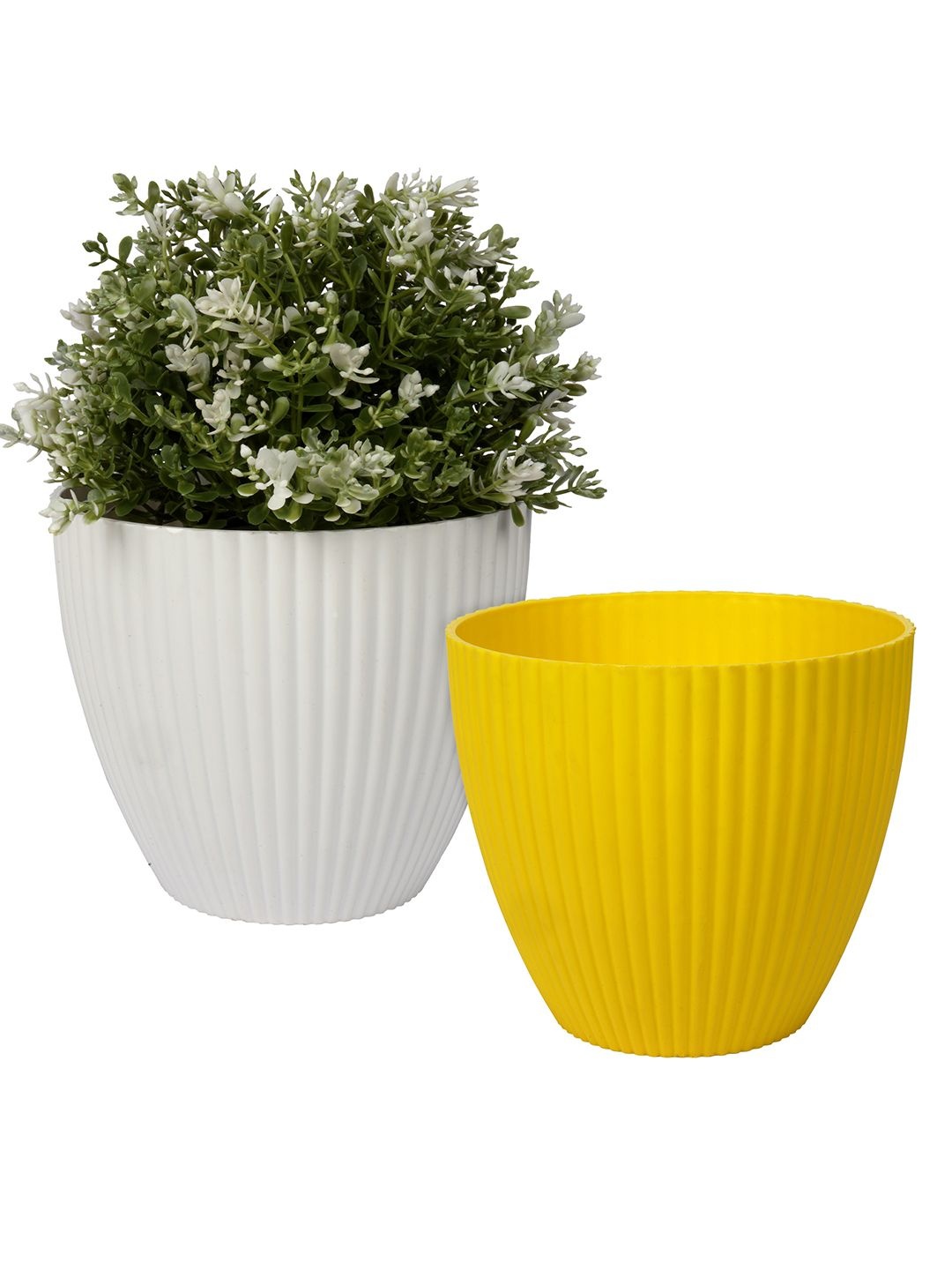

Kuber Industries Yellow & White 2 Pieces Textured Planters