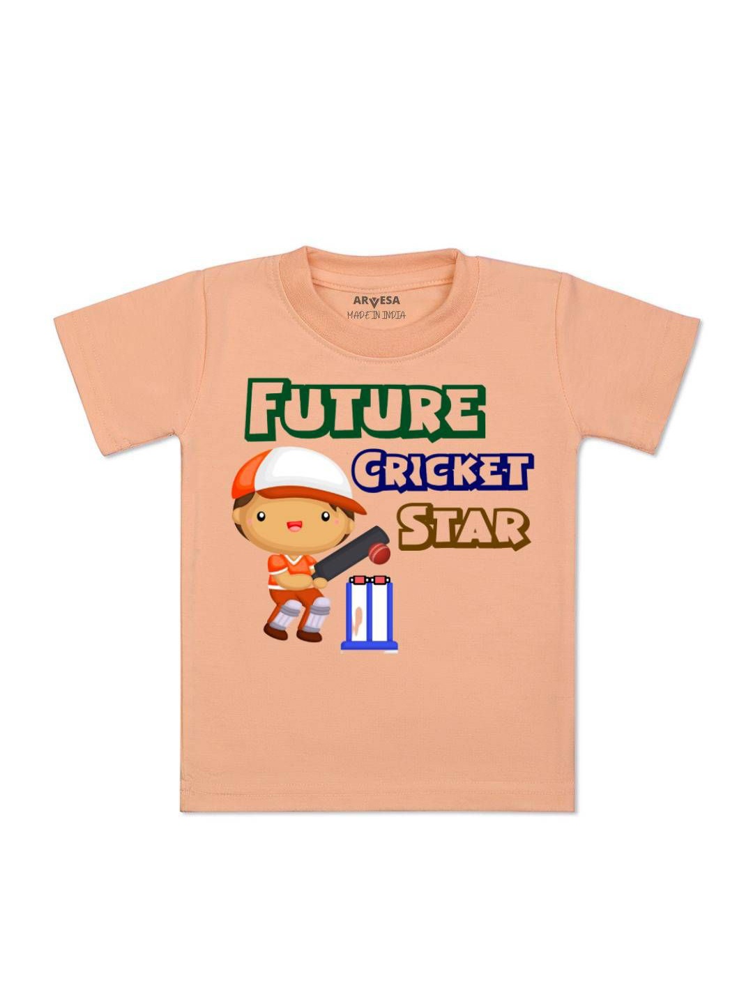

Arvesa Kids Graphic Printed Future Cricket Star Printed Tshirt, Peach