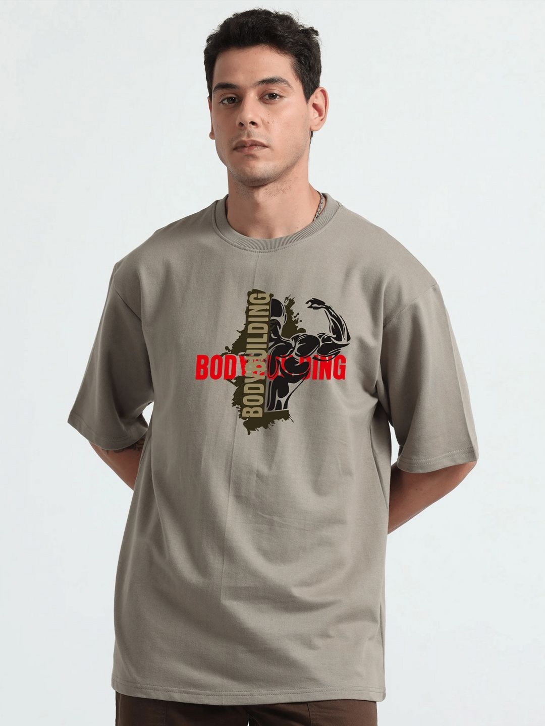 

GSPO Men Typography Printed Applique T-shirt, Grey