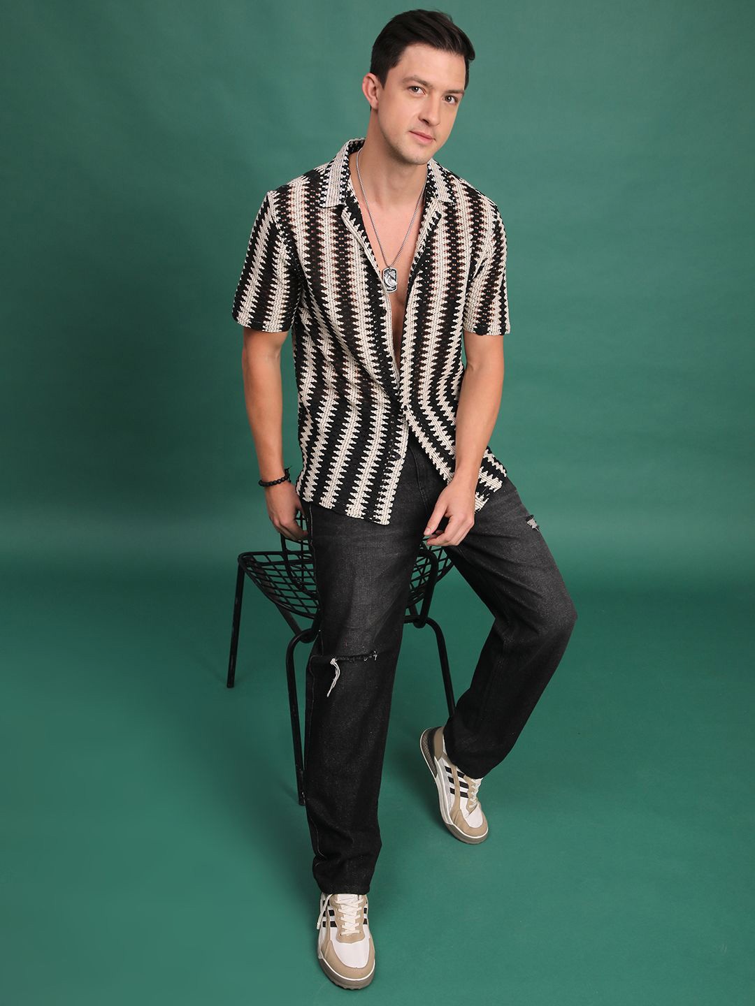 

Voroxy Men Relaxed Semi Sheer Casual Shirt, Black