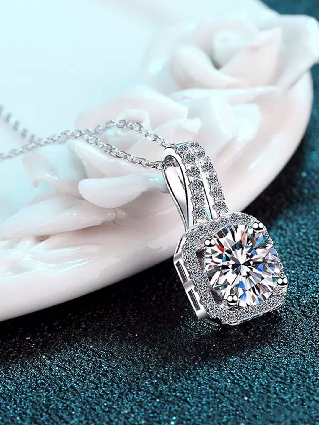 

Zabby Allen Silver-Plated American Diamond Studded Pendants With Chains