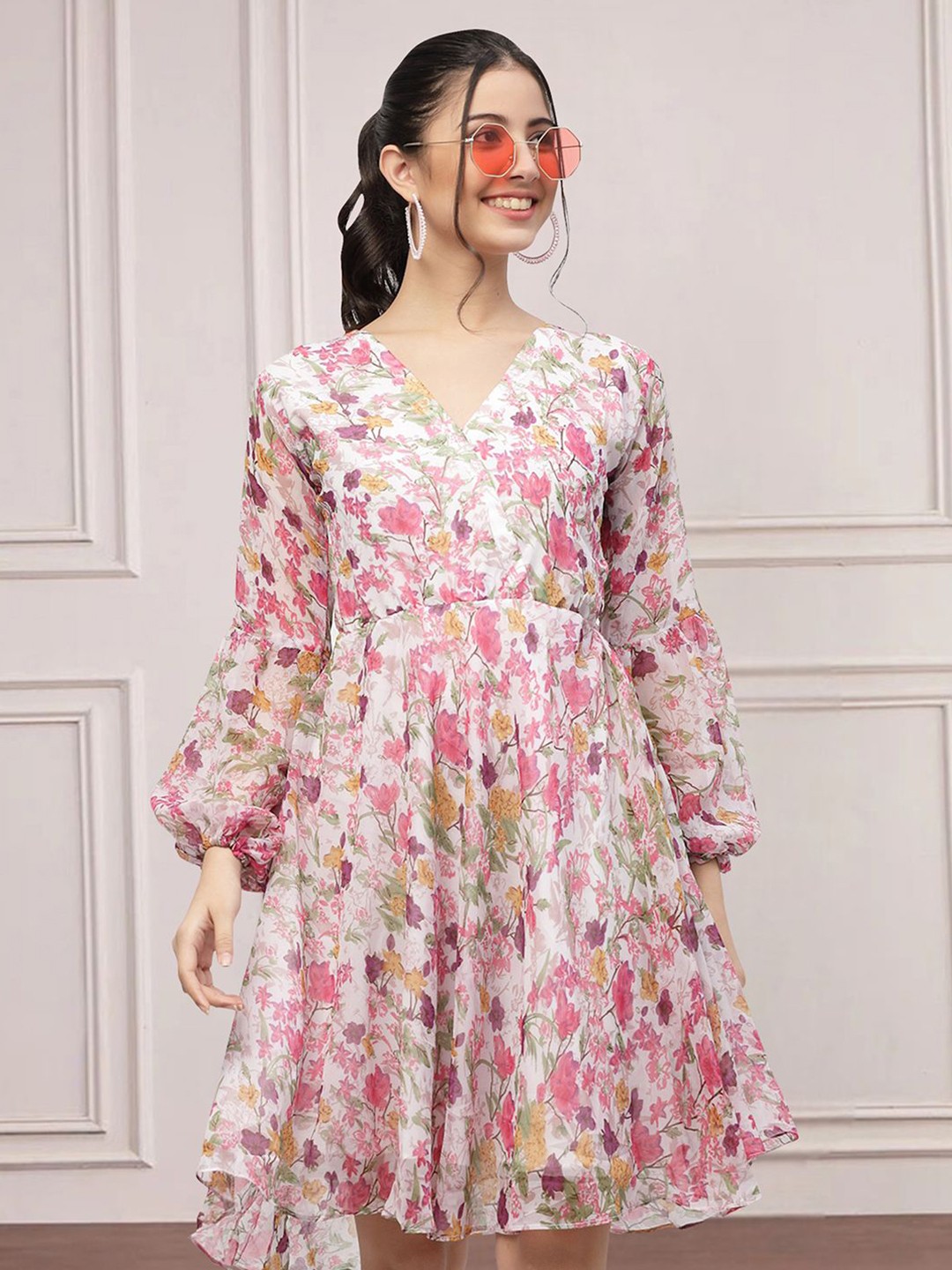 

Moda Rapido Floral Print Applique Fit & Flare Dress, Multi