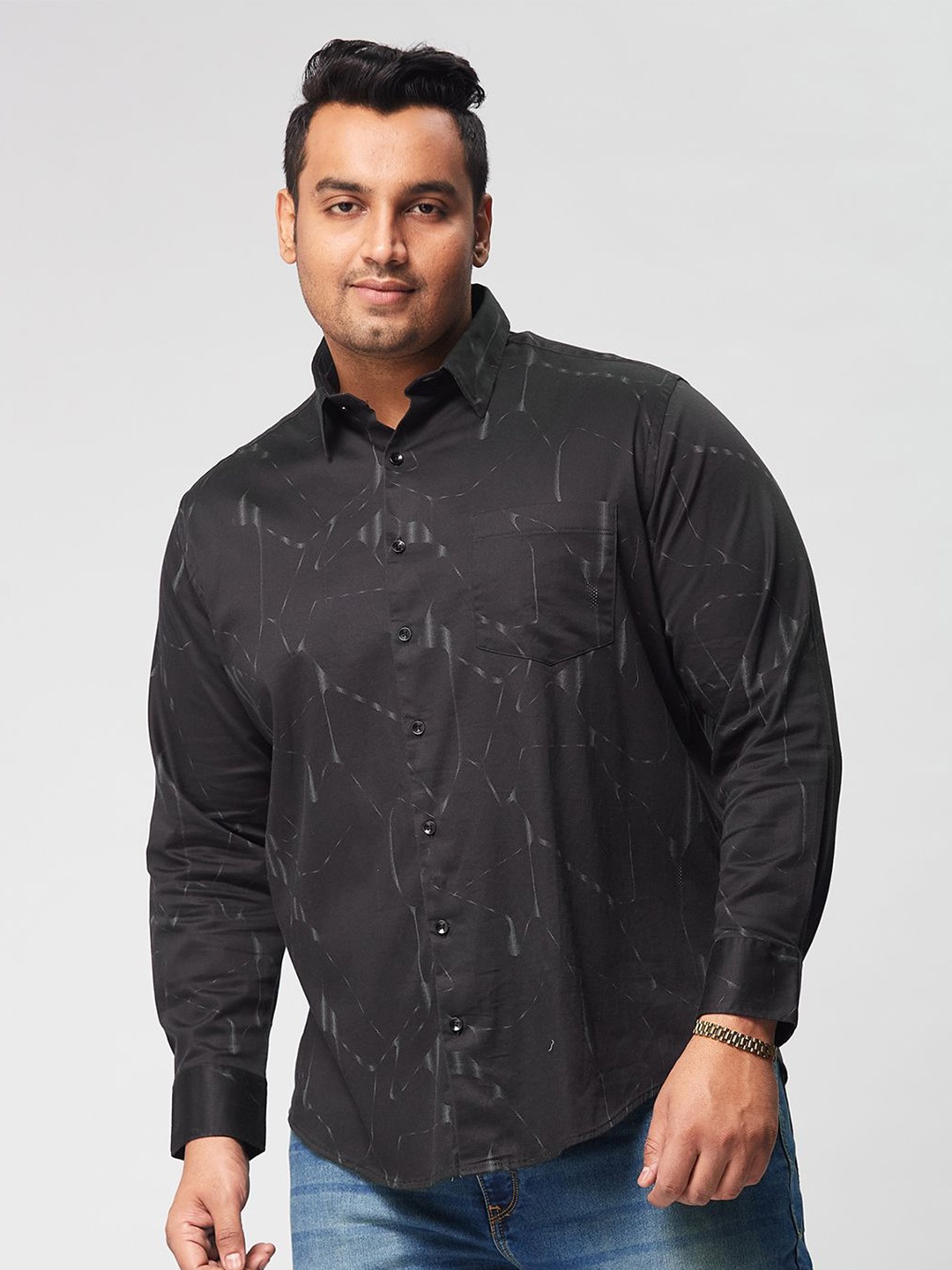 

Big Hello - The Plus Life Men Comfort Opaque Printed Casual Shirt, Black