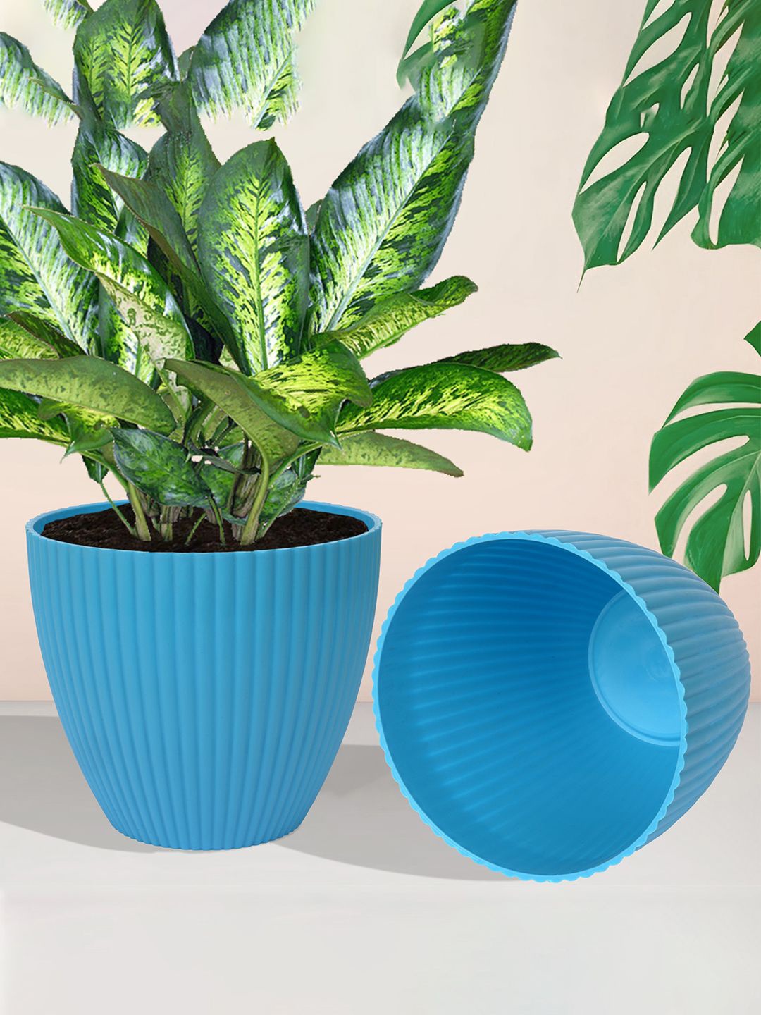 

Kuber Industries Blue & Yellow 2 Pieces Textured Planters