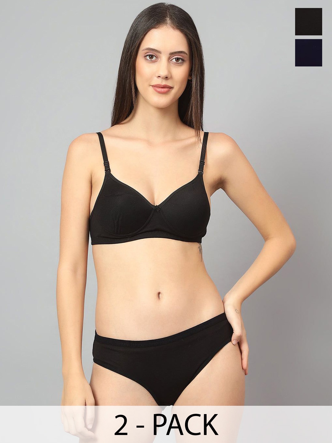 

Designer Bugs Pack Of 2 Cotton Non Padded Non Wired Lingerie Set NPLS-B-NB-30B, Black