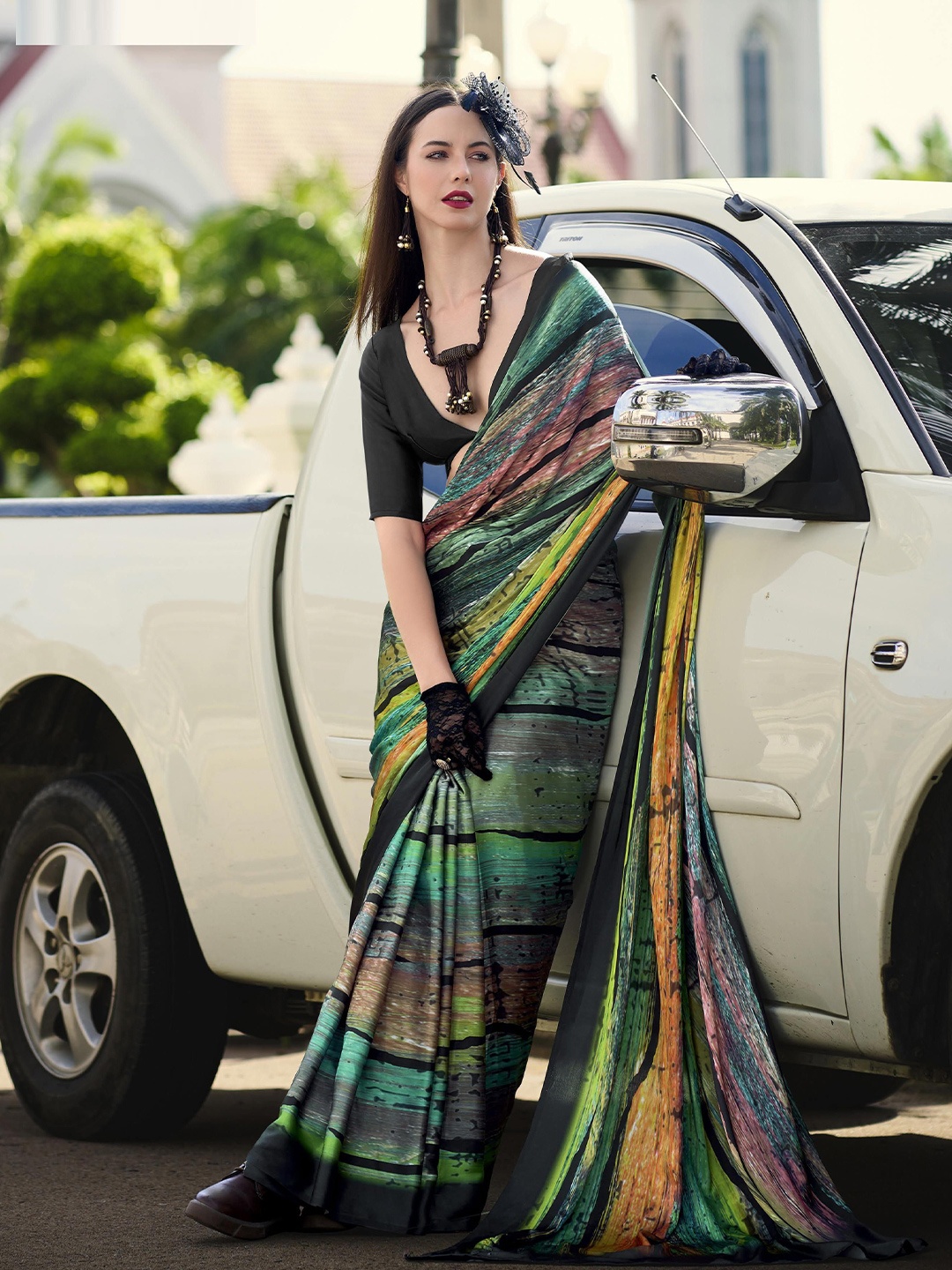 

MAHALASA Pure Crepe Printed Saree, Green