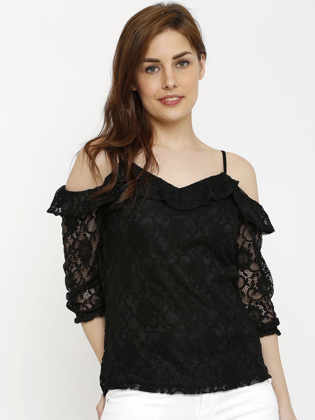 

Kraus Jeans Off-Shoulder Cold-Shoulder Top, Black