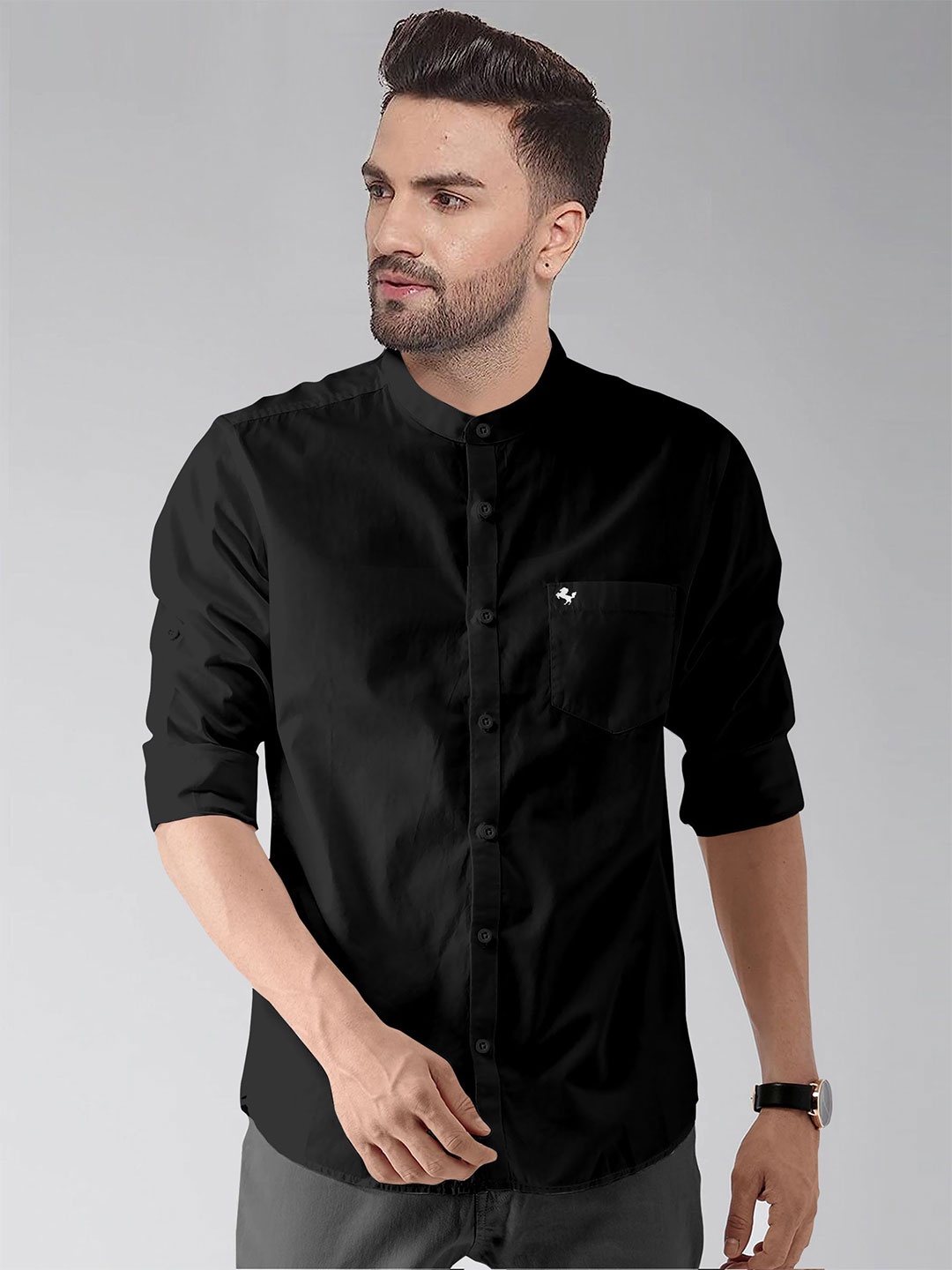 

Praizy Men Classic Opaque Casual Shirt, Black