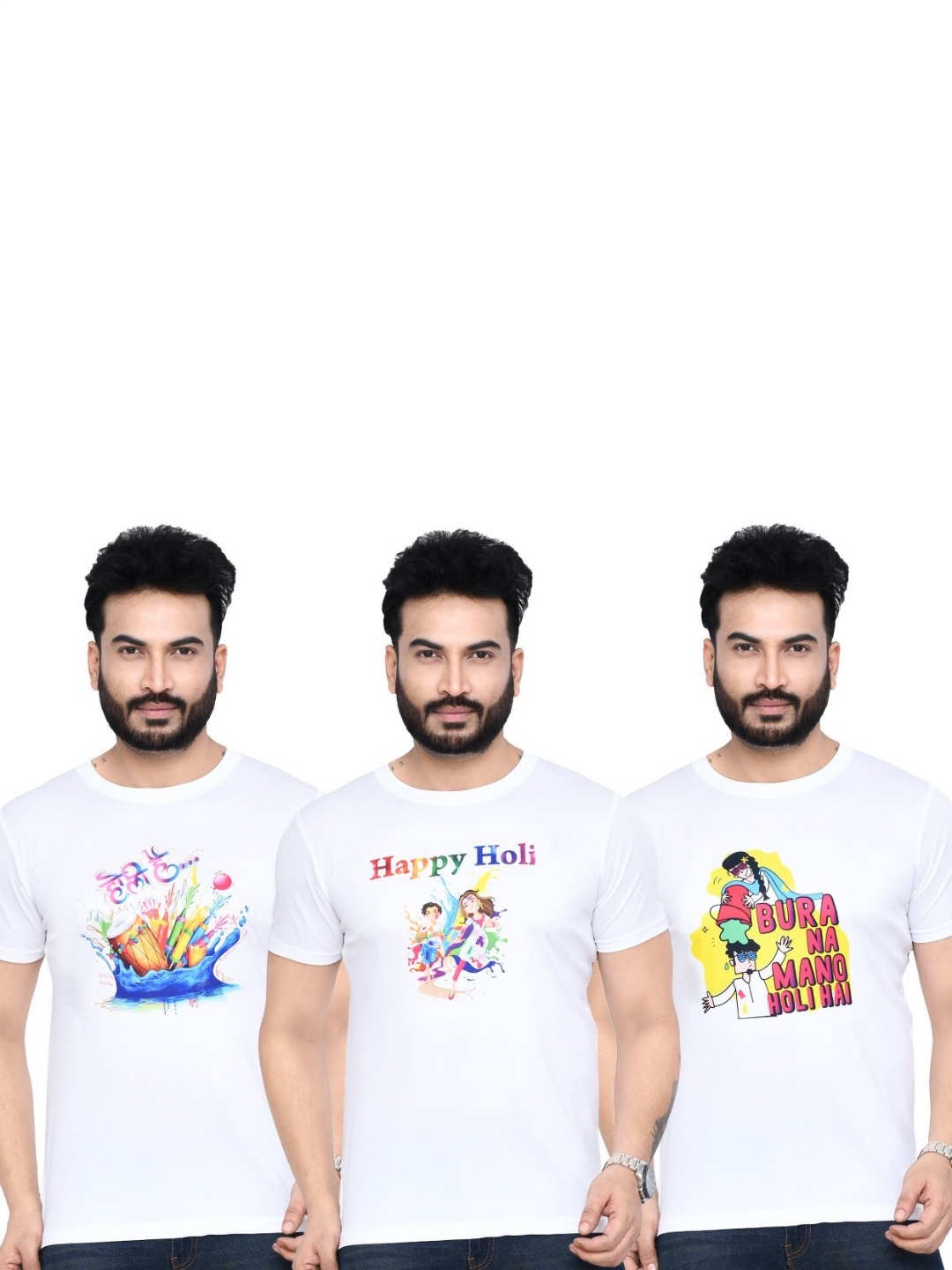 

RAPL Men 3 Printed Applique T-shirt, White
