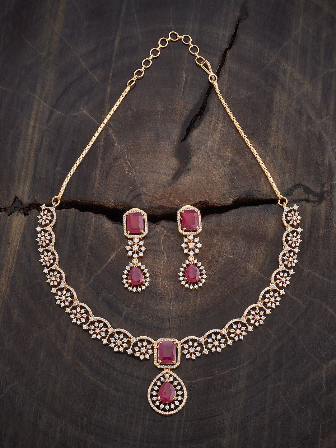 

Kushal's Fashion Jewellery Ruby Gold-Plated Party Zircon Jewellery Set