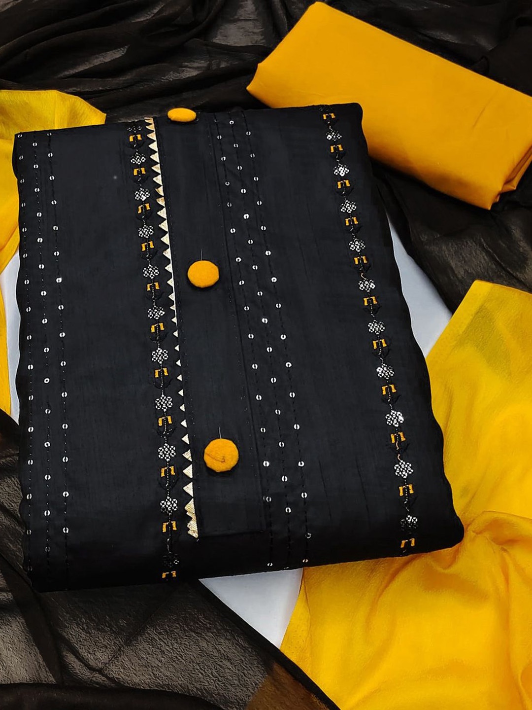 

SAINOOR Embroidered Unstitched Dress Material, Black