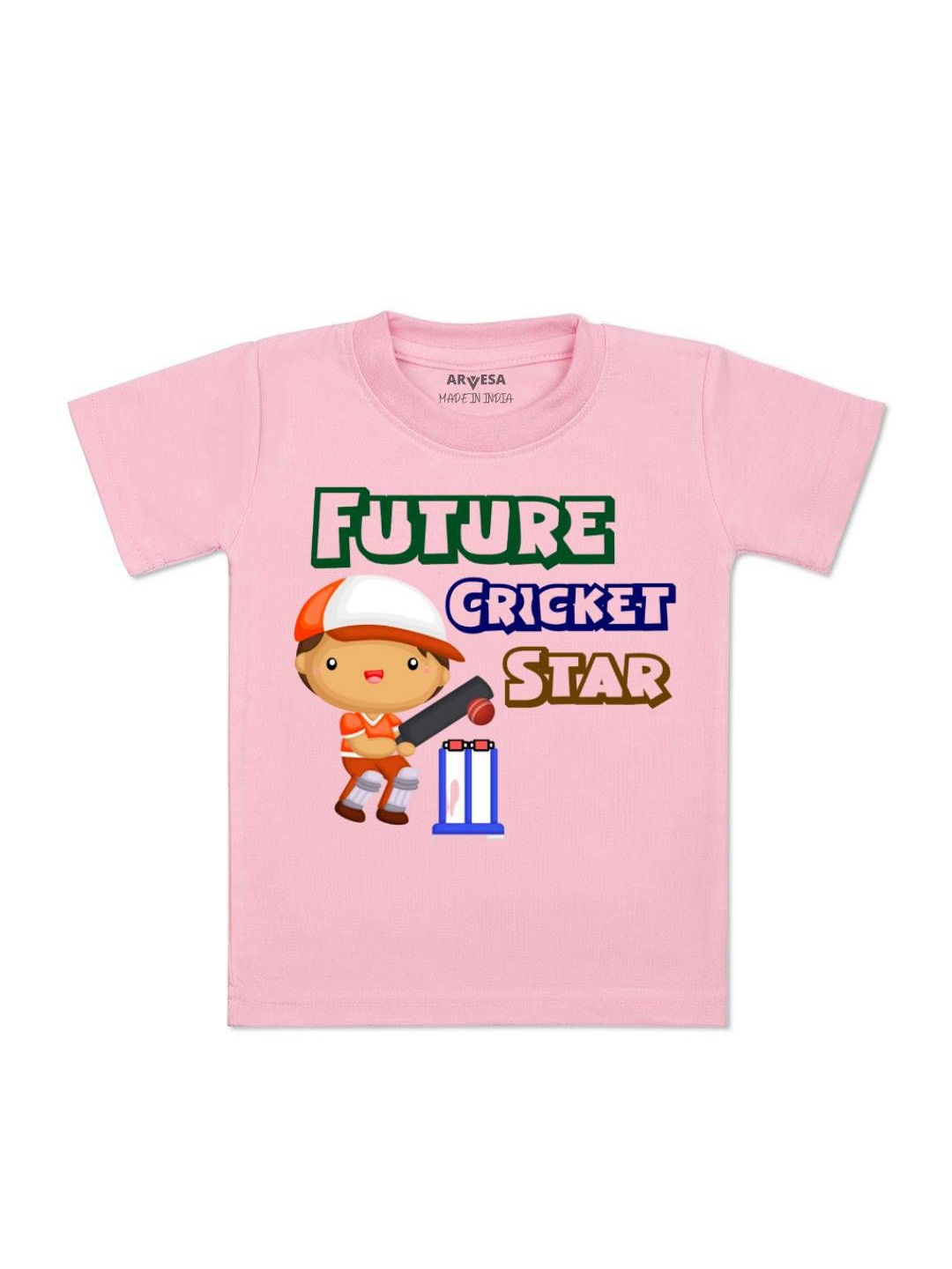 

Arvesa Kids Future Cricket Star Printed Tshirt, Pink