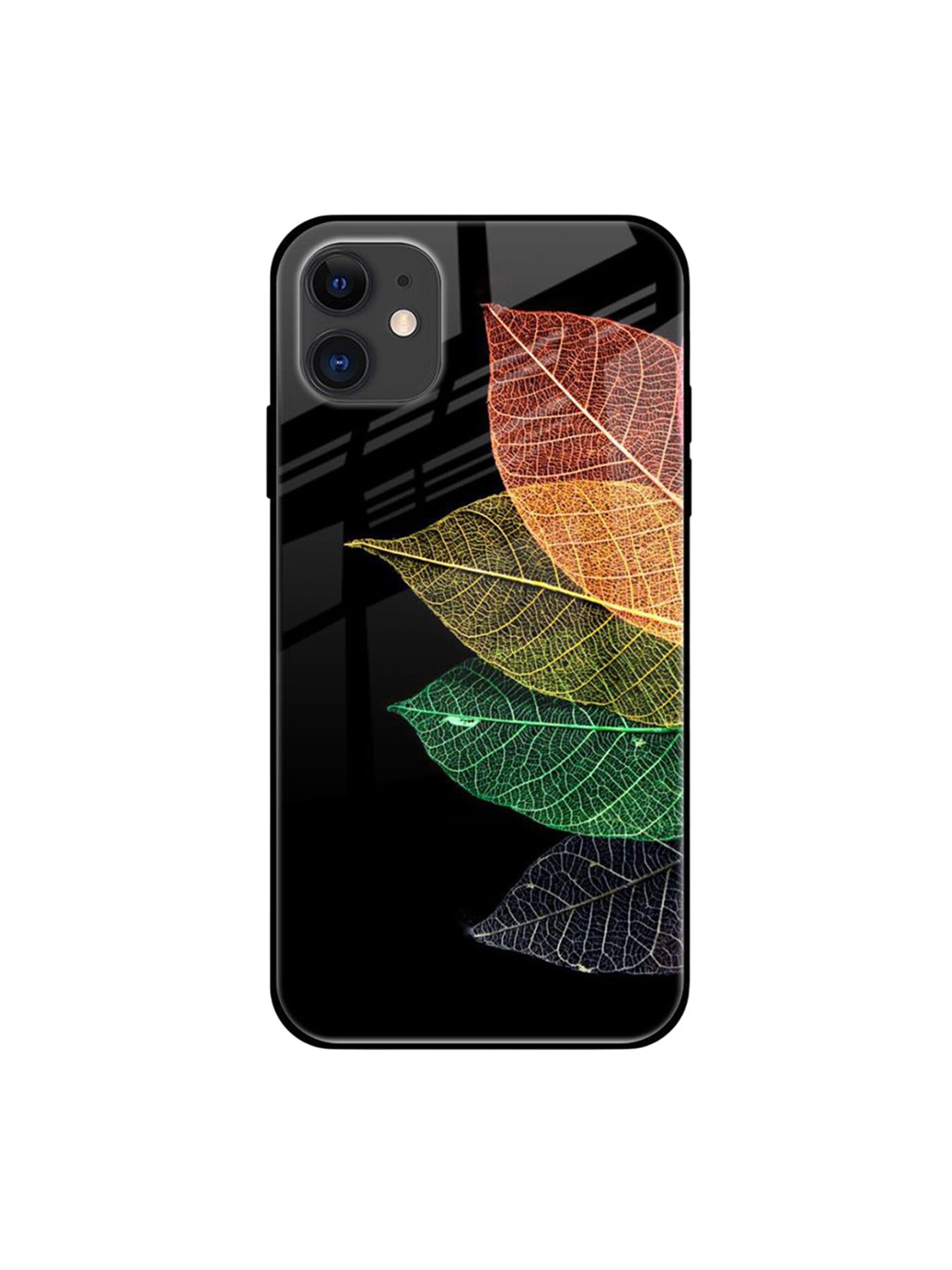 

QRIOH Colorful Leaves Real Printed iPhone 12 Mini Back Case, Black