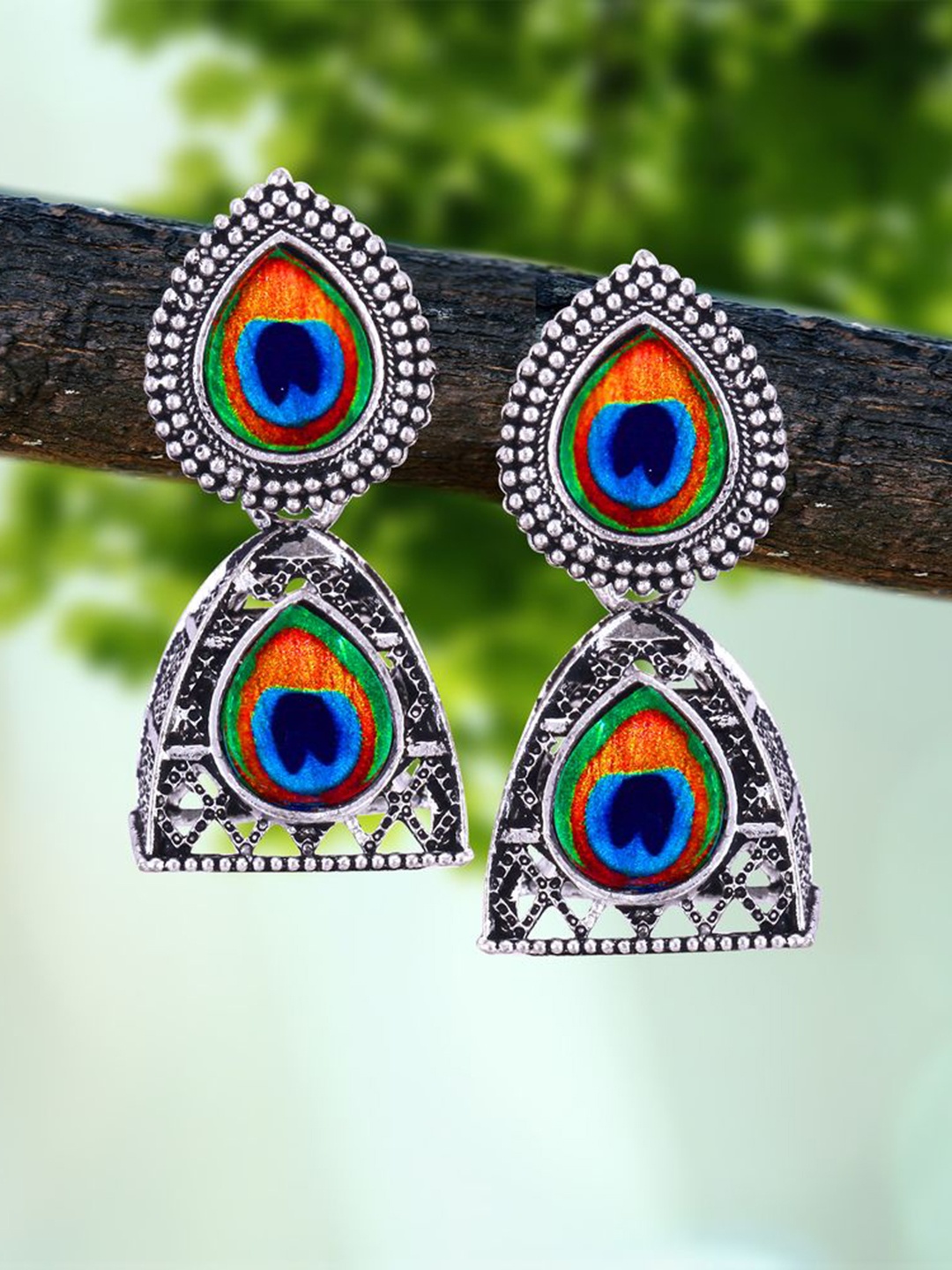 

DIVASTRI Set Of 4 Silver-Plated Geometric Shaped Oxidised Jhumkas