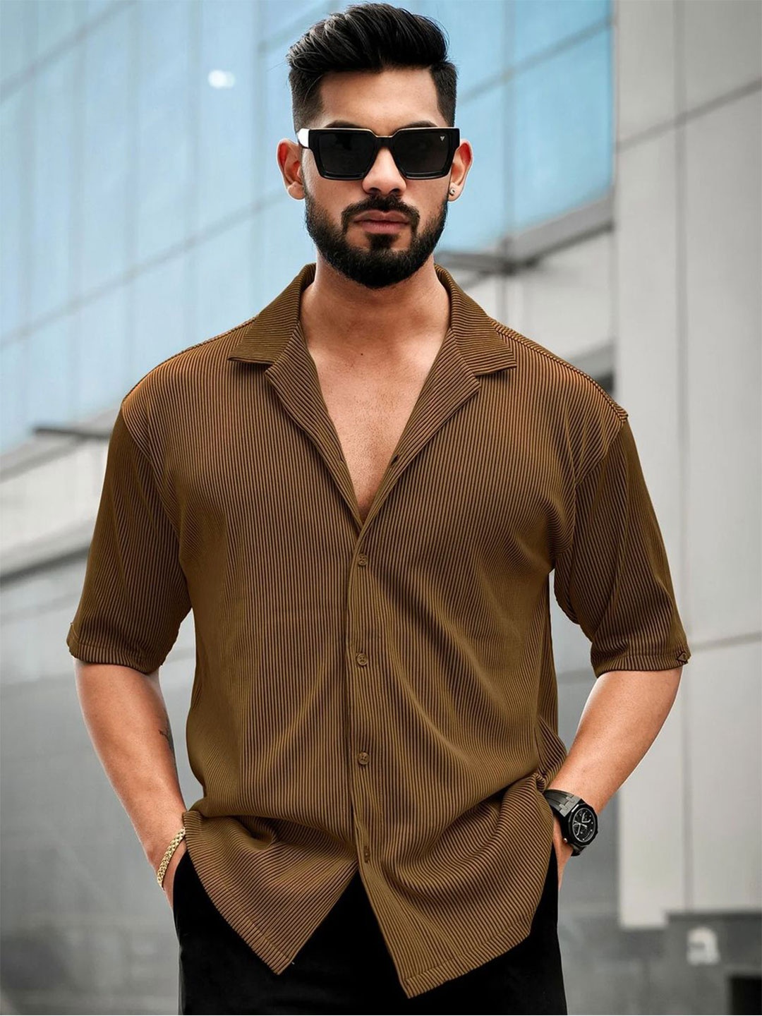 

Moda Rapido Men Opaque Casual Shirt, Brown