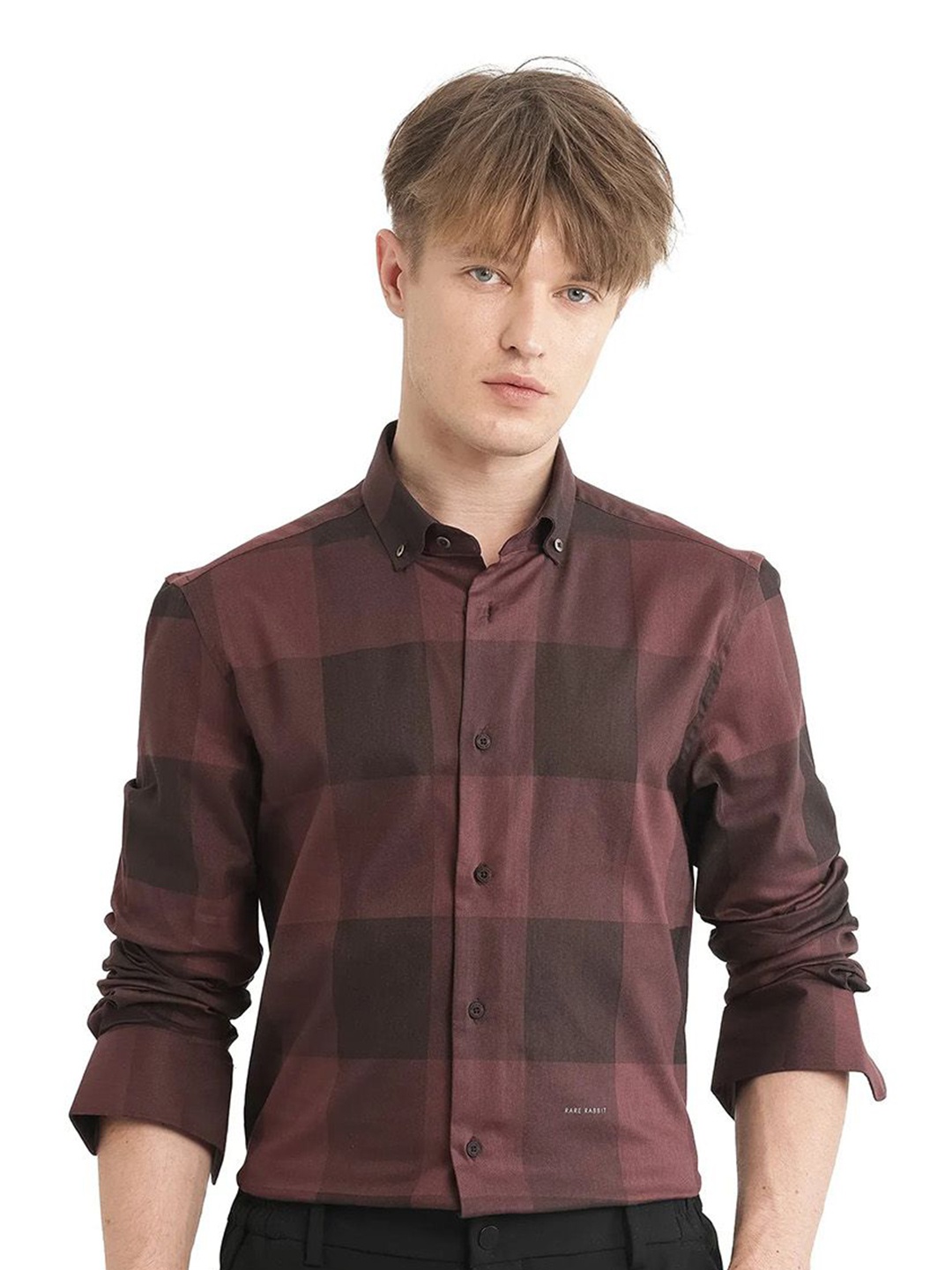 

RARE RABBIT Men Comfort Opaque Checked Casual Shirt, Maroon