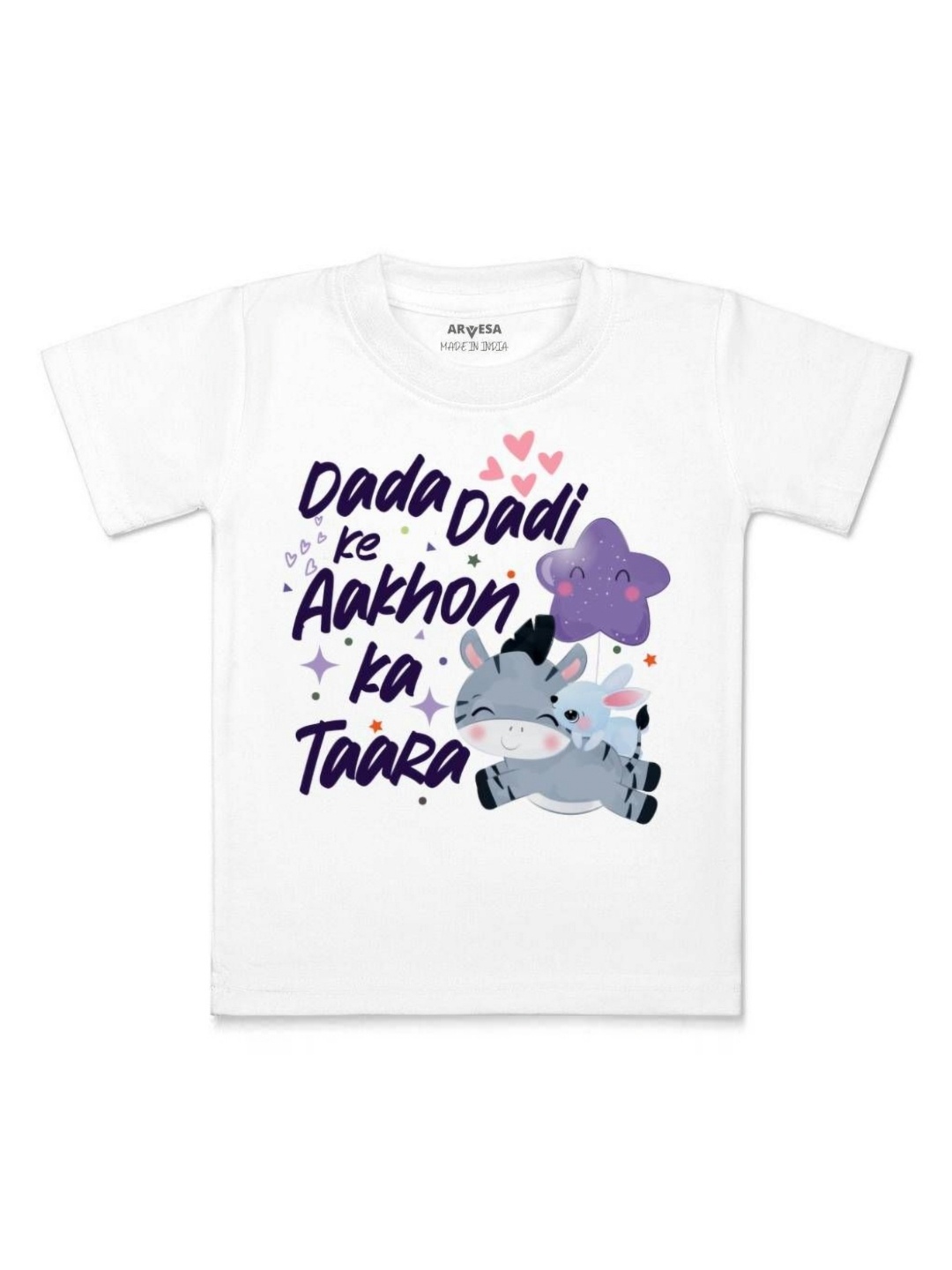 

Arvesa Kids Dada Dadi Ke Aankhon Ka Tara Printed Tshirt, White