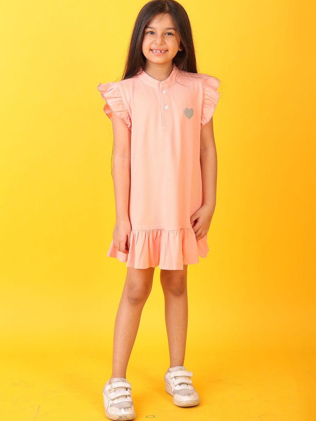 

Anthrilo Girls Summer Peach Silver Fun Heart Dress
