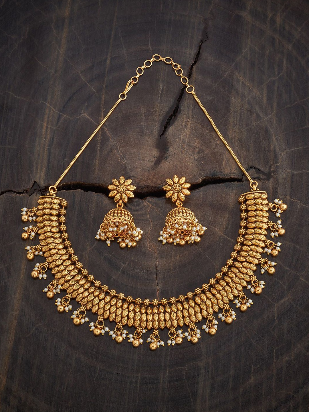 

Kushal's Fashion Jewellery Pearl Gold-Plated Ethnic Antique Jewellery Set