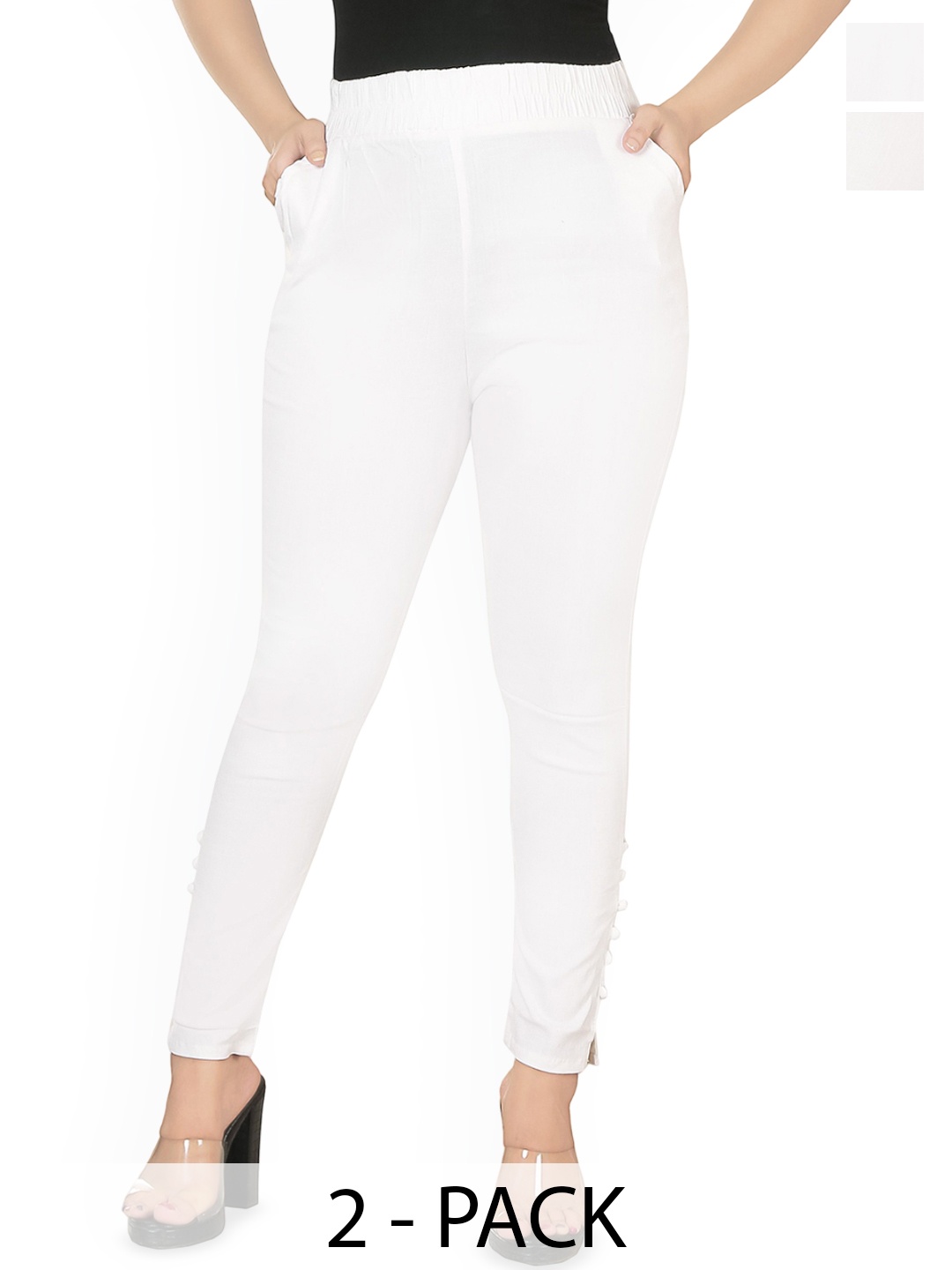 

Fessist Pack of 2 Women Relaxed Slim Fit Easy Wash Pleated Trousers, White